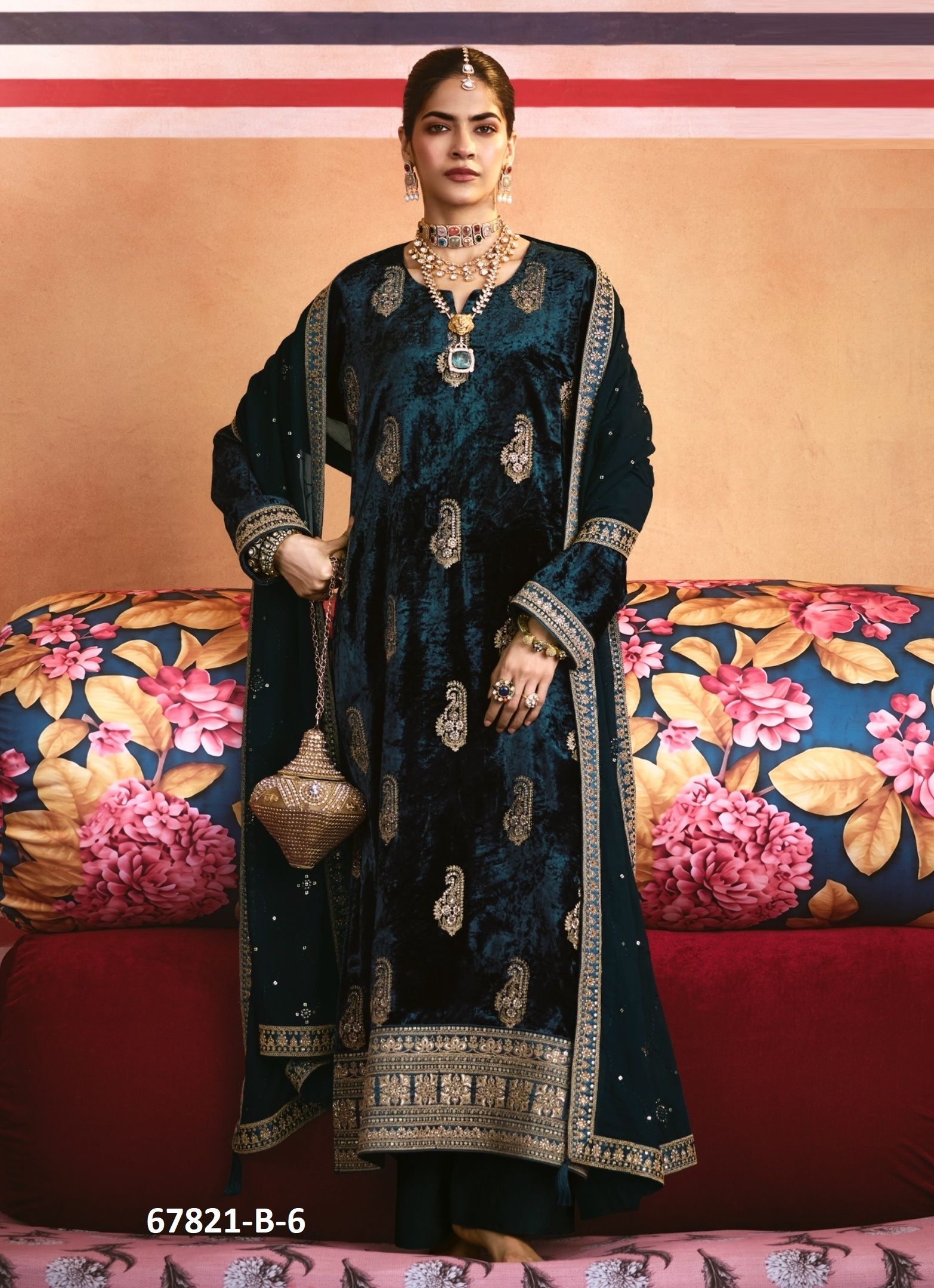 ZARA VELVET - Catalog # 67821 (Set of 6 Semi-Stitched / Un-Stitched Suits) ZARA VELVET - Catalog # 67821 (Set of 6 Semi-Stitched / Un-Stitched Suits)