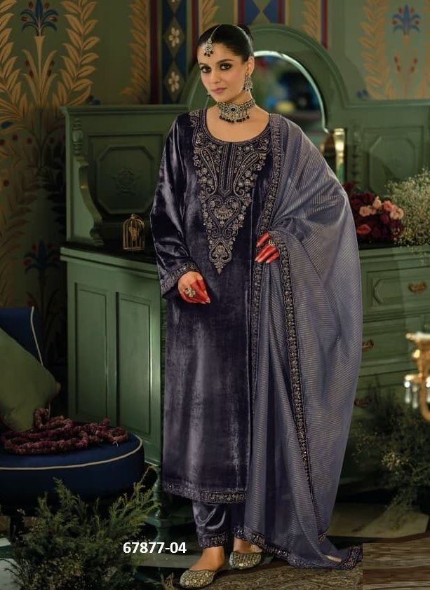 VALENTINE VELVET - Catalog # 67877 (Set of 6 Semi-Stitched / Un-Stitched Suits)