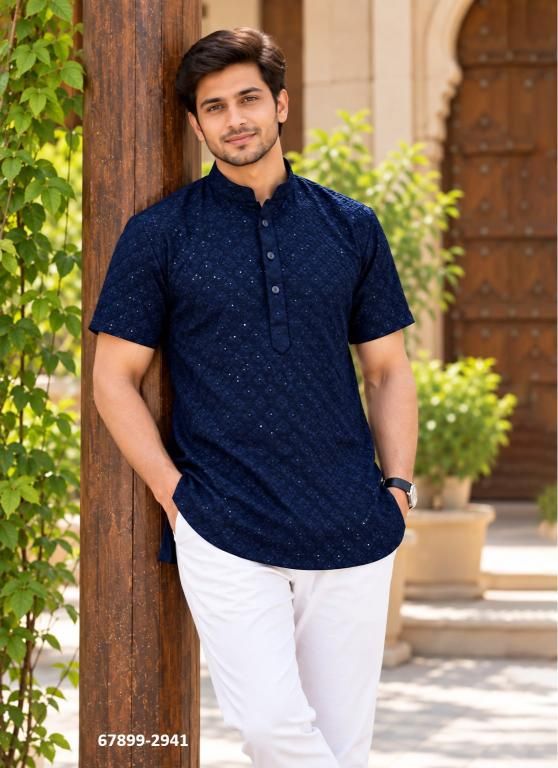 CHIKANKARI SHORT KURTA - Catalog # 67899 (Set of 6 Men's Ethnic Wear) CHIKANKARI SHORT KURTA - Catalog # 67899 (Set of 6 Men's Ethnic Wear)