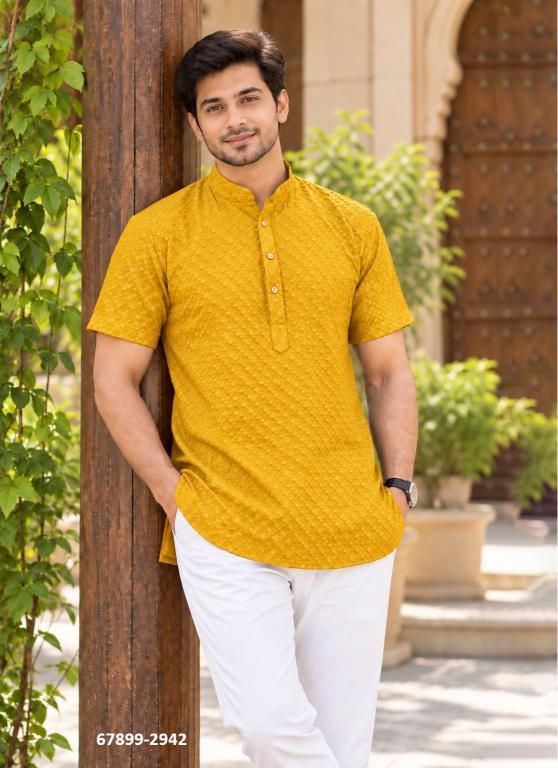 CHIKANKARI SHORT KURTA - Catalog # 67899 (Set of 6 Men's Ethnic Wear) CHIKANKARI SHORT KURTA - Catalog # 67899 (Set of 6 Men's Ethnic Wear)