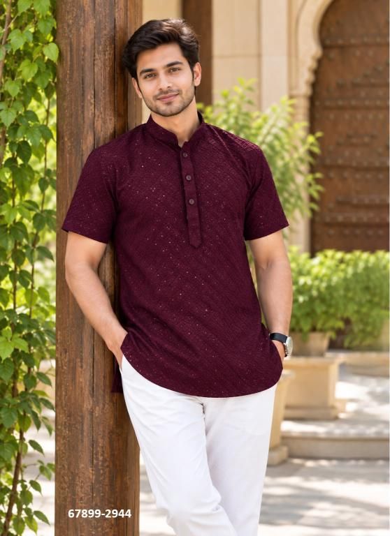 CHIKANKARI SHORT KURTA - Catalog # 67899 (Set of 6 Men's Ethnic Wear) CHIKANKARI SHORT KURTA - Catalog # 67899 (Set of 6 Men's Ethnic Wear)
