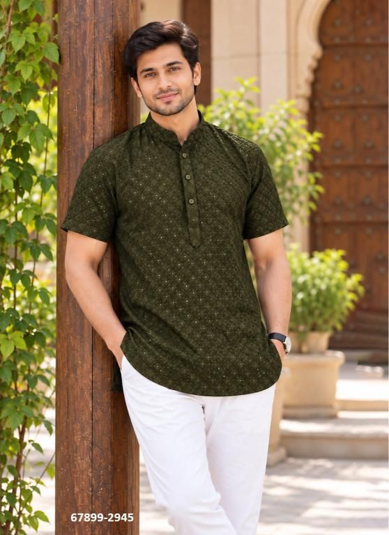 CHIKANKARI SHORT KURTA - Catalog # 67899 (Set of 6 Men's Ethnic Wear) CHIKANKARI SHORT KURTA - Catalog # 67899 (Set of 6 Men's Ethnic Wear)