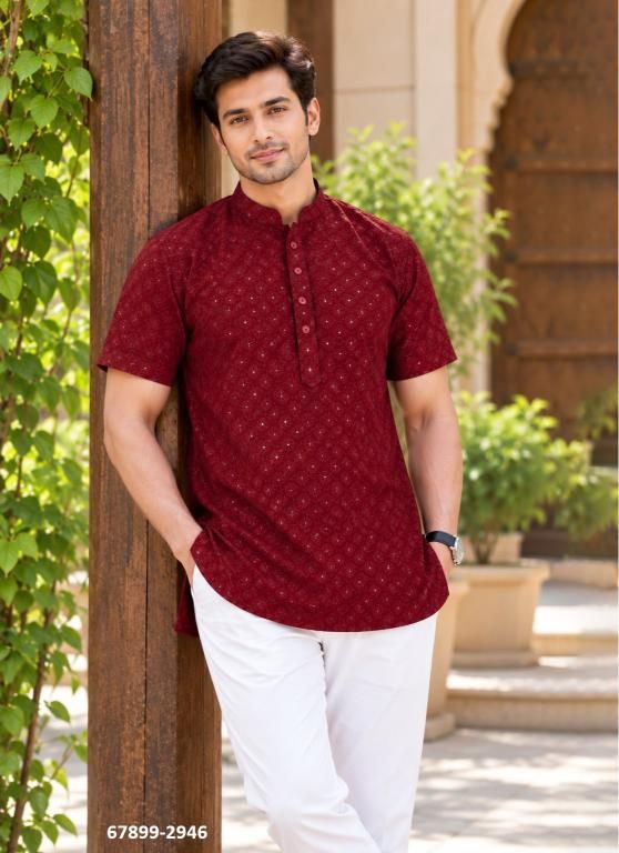 CHIKANKARI SHORT KURTA - Catalog # 67899 (Set of 6 Men's Ethnic Wear) CHIKANKARI SHORT KURTA - Catalog # 67899 (Set of 6 Men's Ethnic Wear)