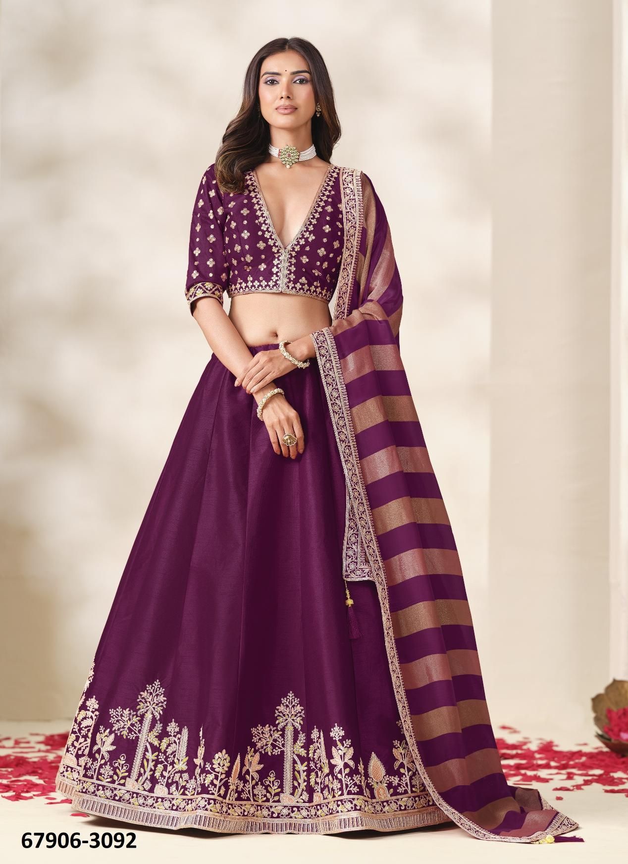 MAAHEE - Catalog # 67906 (Set of 4 Semi-Stitched Lehengas)