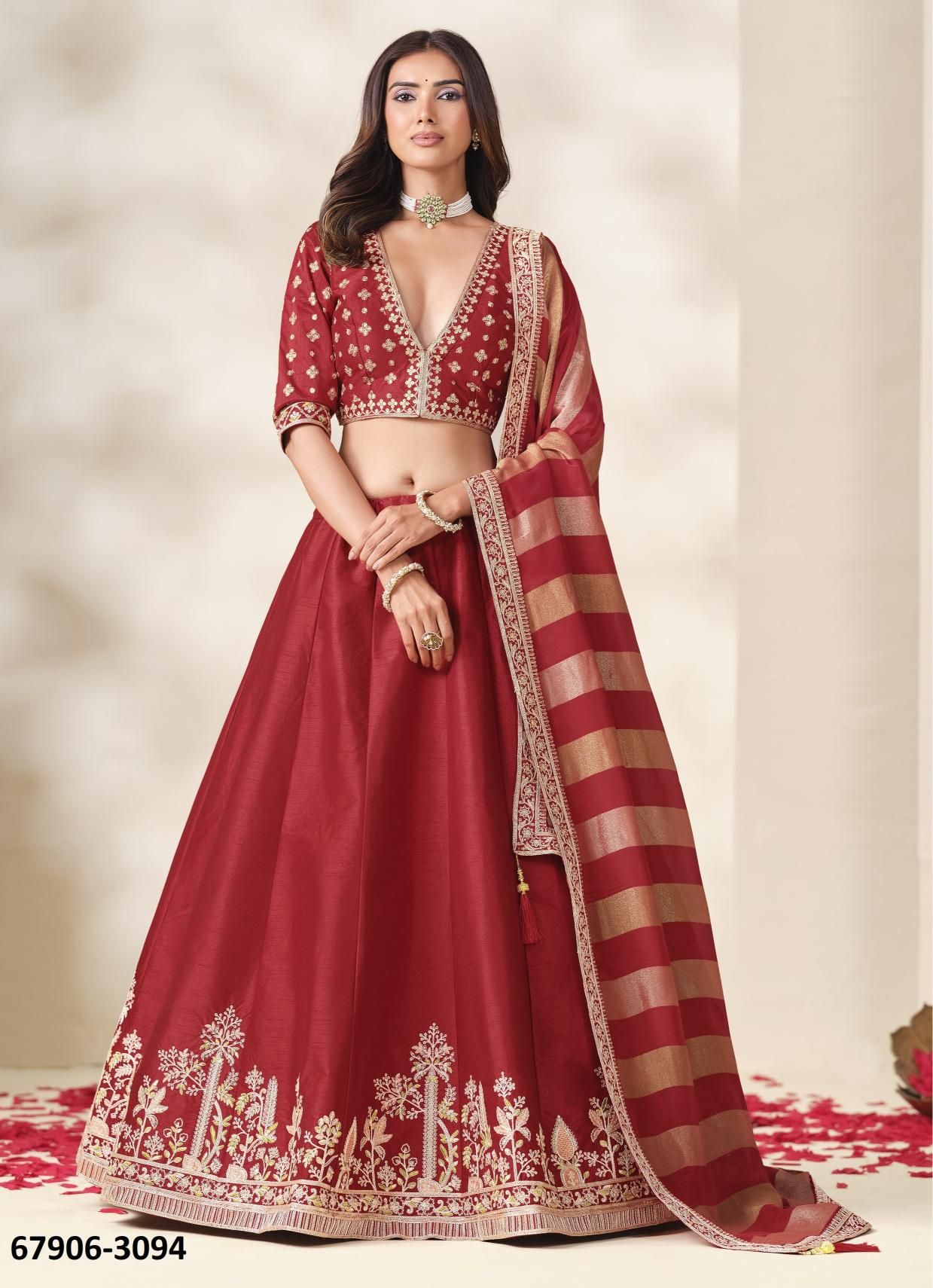 MAAHEE - Catalog # 67906 (Set of 4 Semi-Stitched Lehengas)