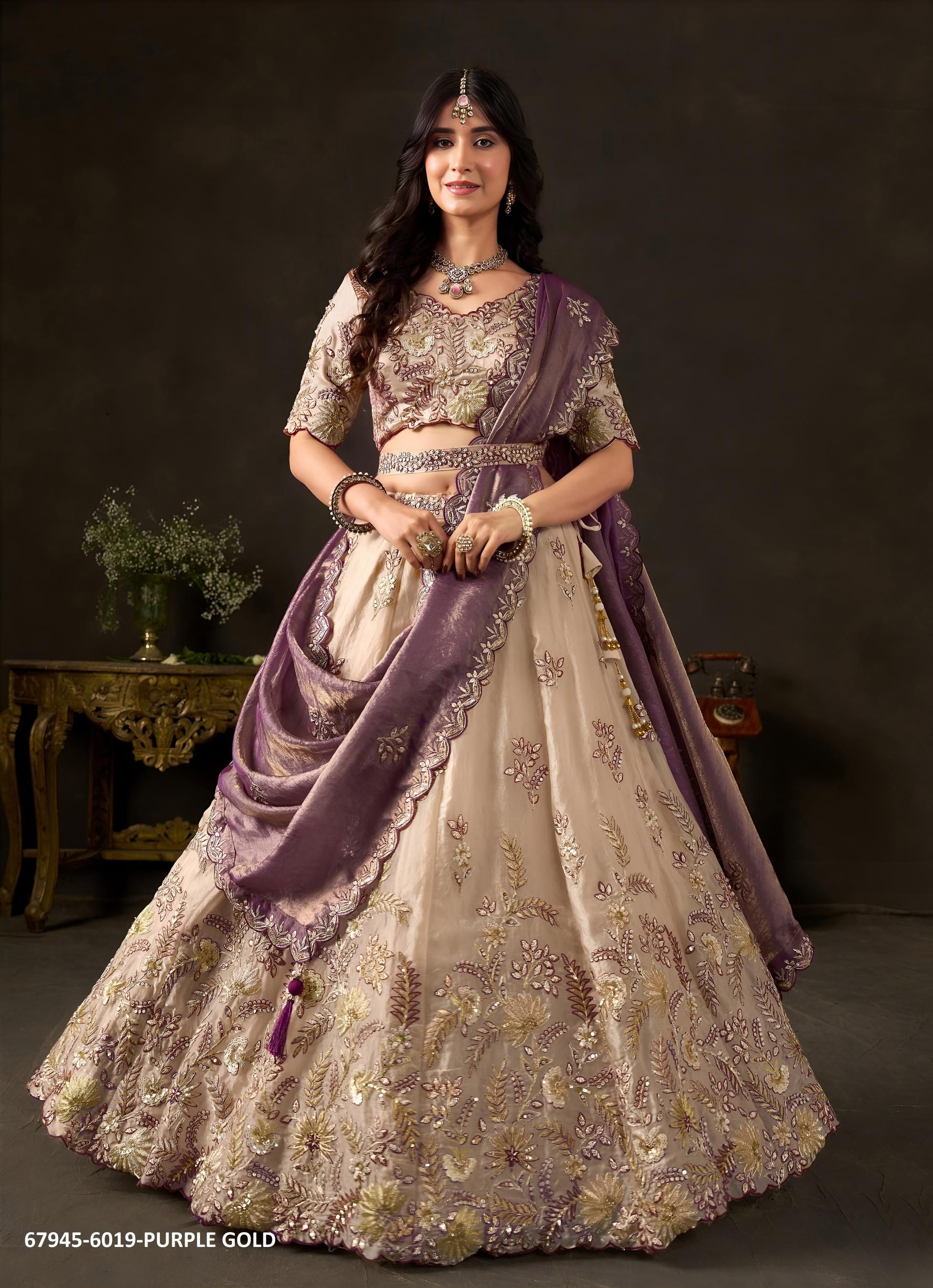 LAMHE - Catalog # 67945 (Set of 5 Semi-Stitched Lehengas) LAMHE - Catalog # 67945 (Set of 5 Semi-Stitched Lehengas)
