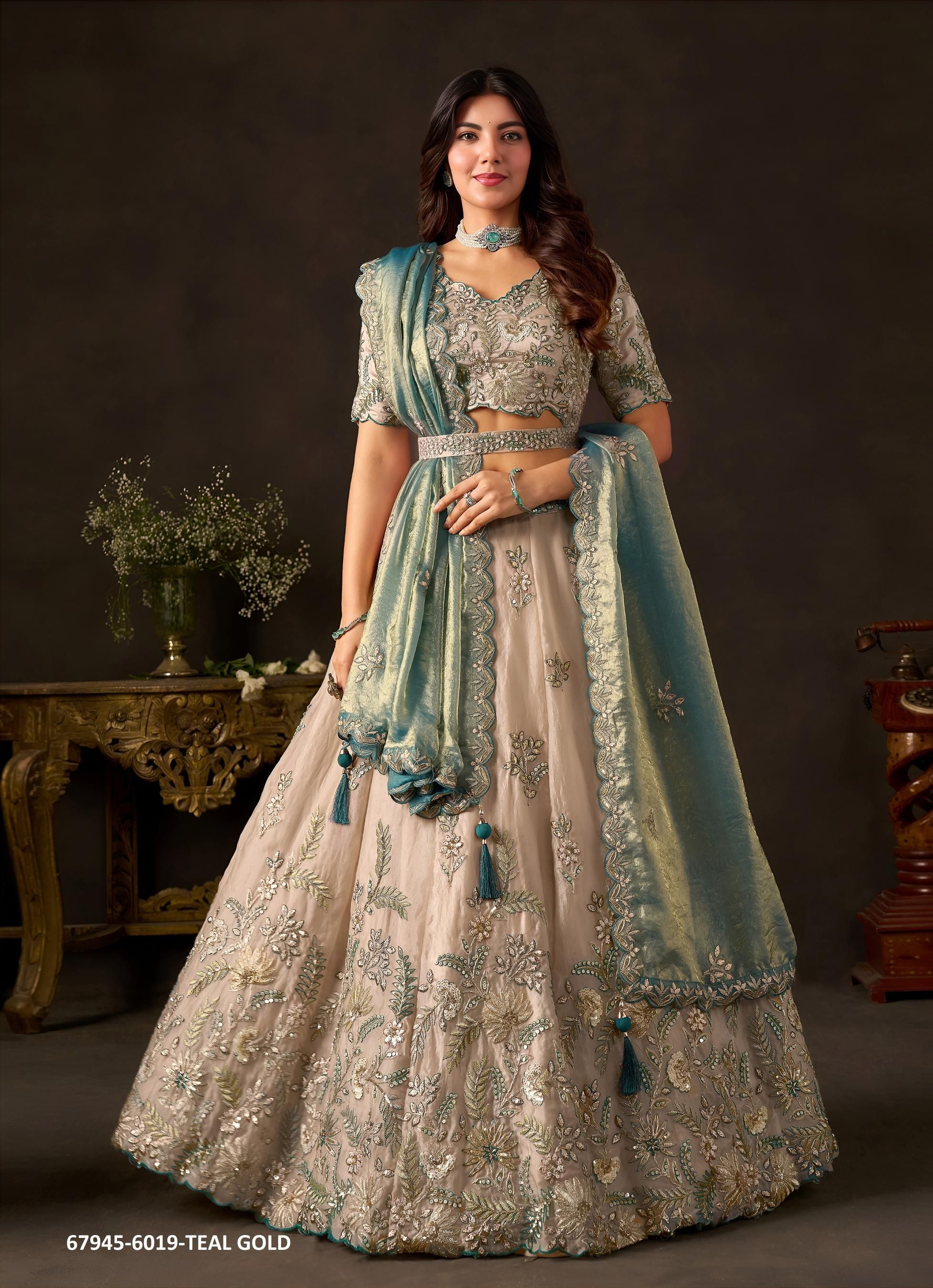LAMHE - Catalog # 67945 (Set of 5 Semi-Stitched Lehengas) LAMHE - Catalog # 67945 (Set of 5 Semi-Stitched Lehengas)