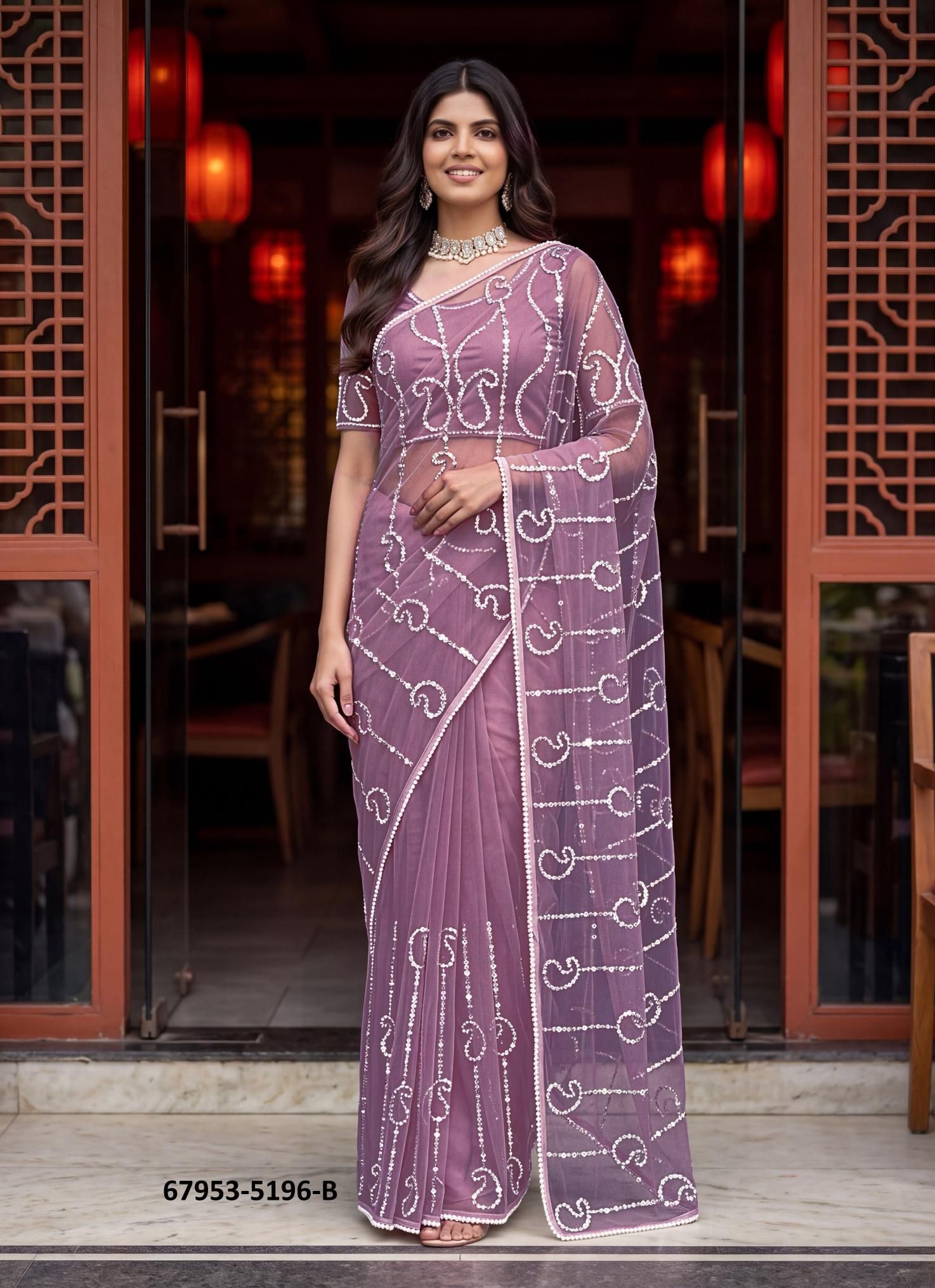 NETS & BEADS - Catalog # 67953 (Set of 4 Sarees) NETS & BEADS - Catalog # 67953 (Set of 4 Sarees)