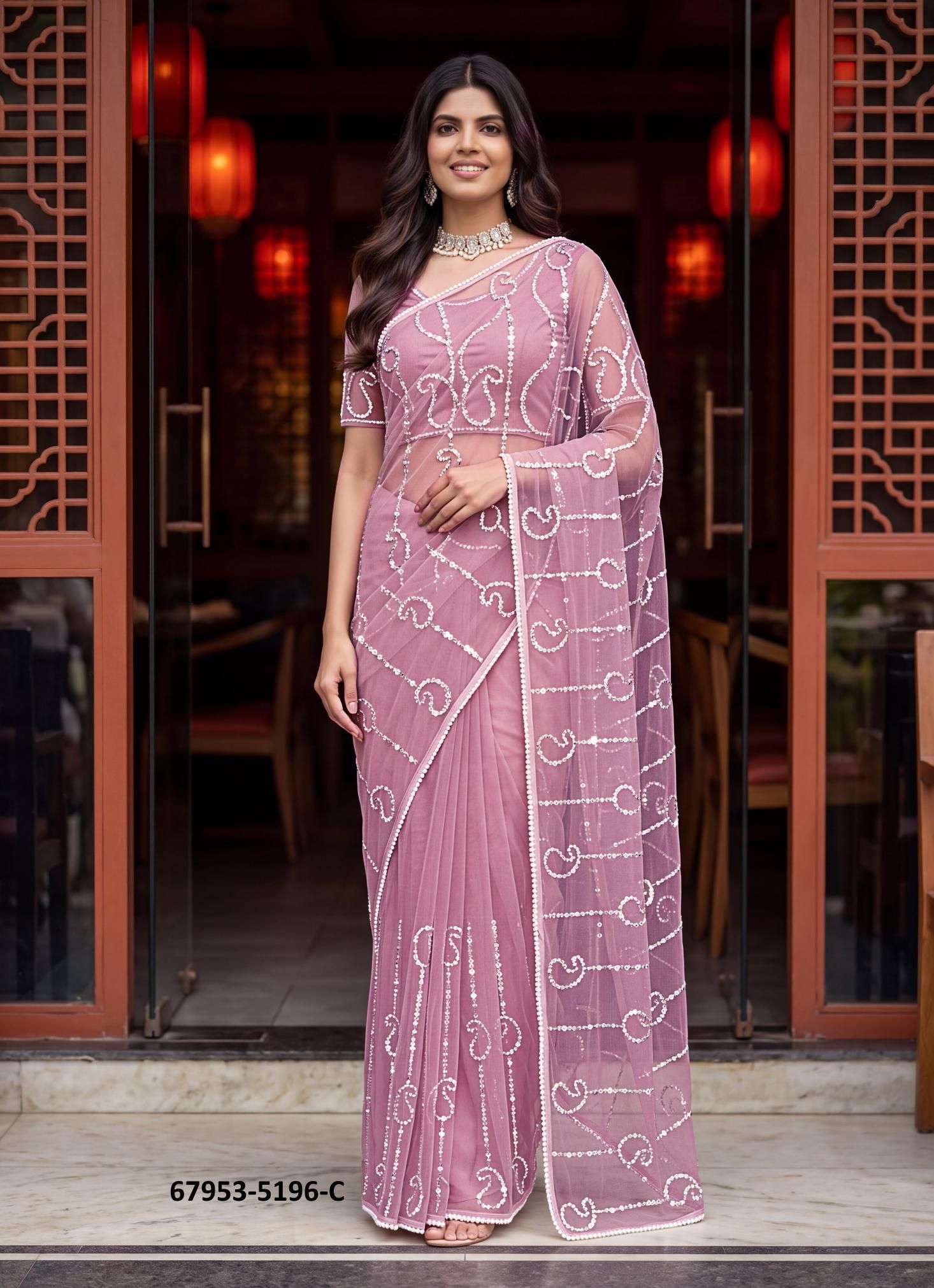 NETS & BEADS - Catalog # 67953 (Set of 4 Sarees) NETS & BEADS - Catalog # 67953 (Set of 4 Sarees)