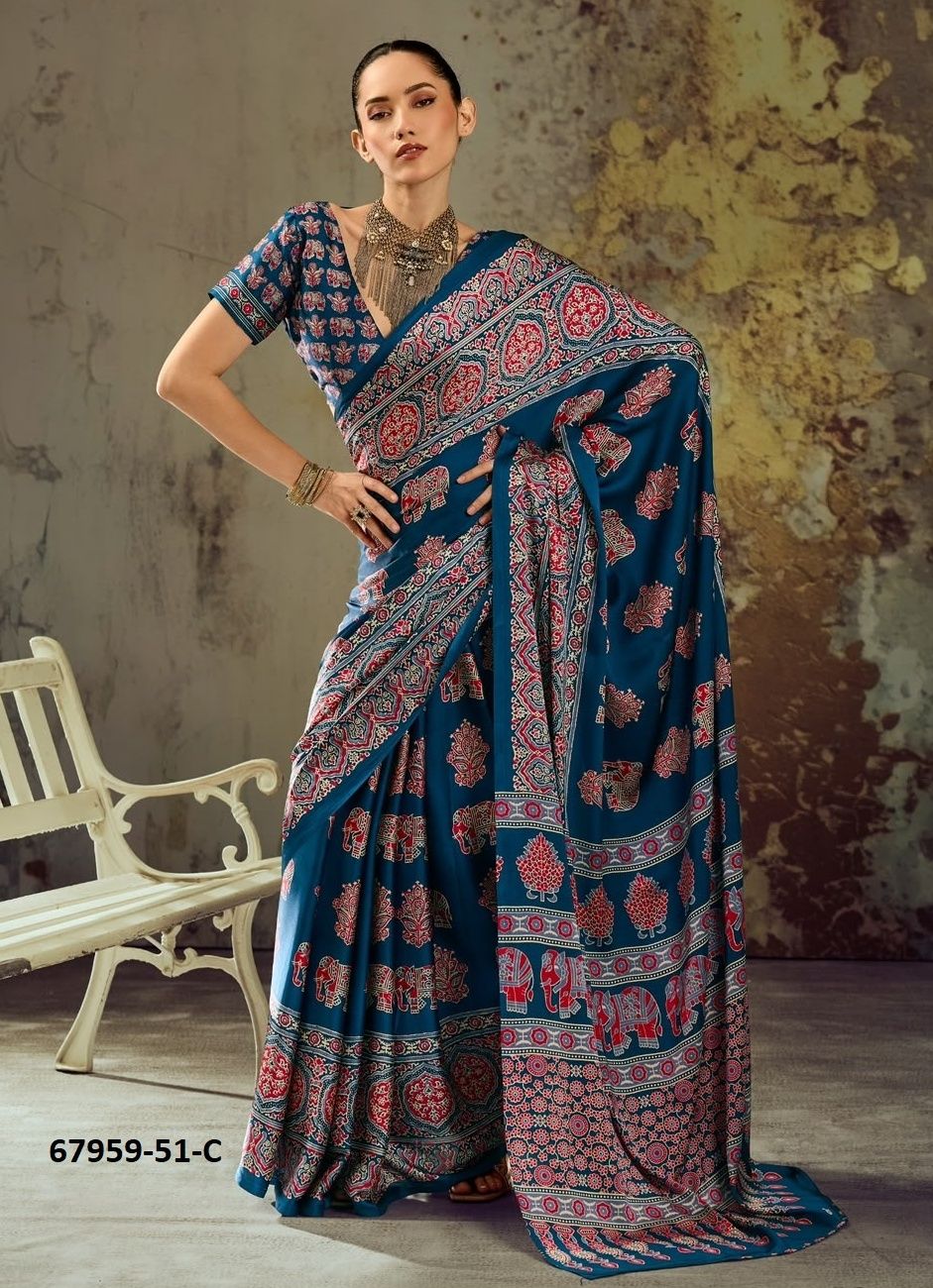 AJRAKH MEENA - Catalog # 67959 (Set of 6 Sarees) AJRAKH MEENA - Catalog # 67959 (Set of 6 Sarees)