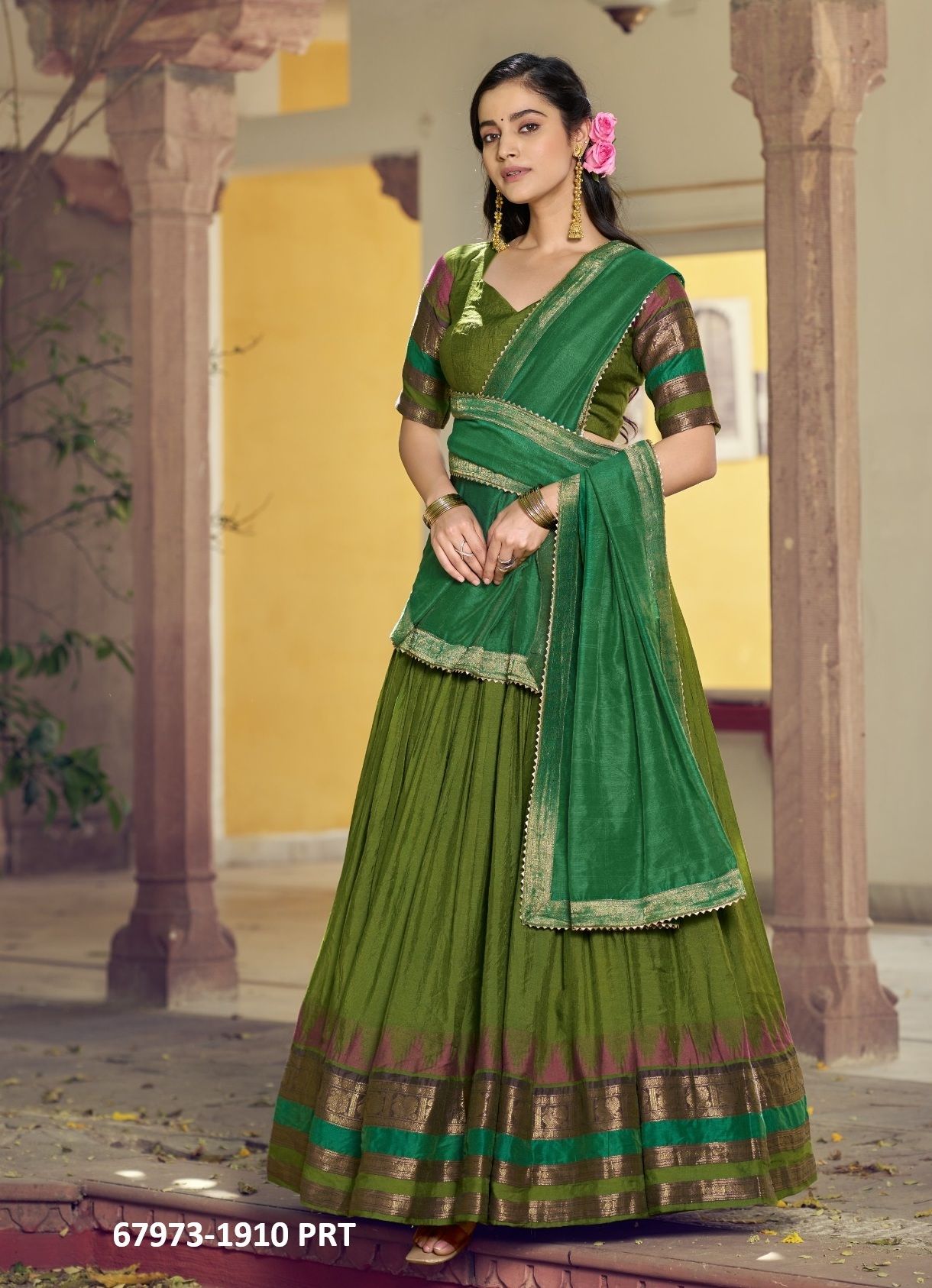 HITACHI - Catalog # 67973 (Set of 4 Semi-Stitched Lehengas) HITACHI - Catalog # 67973 (Set of 4 Semi-Stitched Lehengas)
