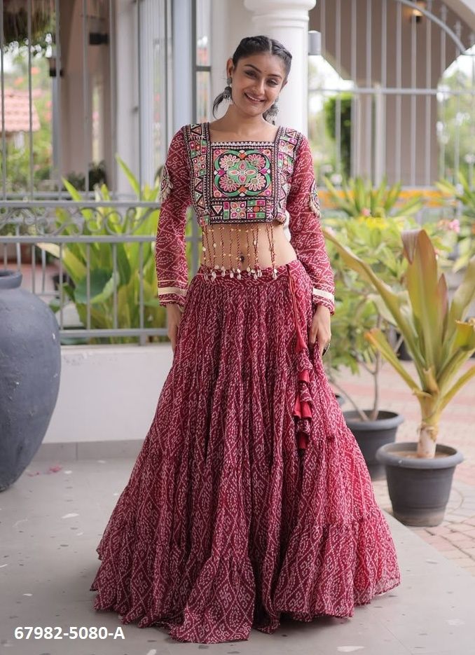MAROON & GREEN - Catalog # 67982 (Set of 2 Readymade Lehengas) MAROON & GREEN - Catalog # 67982 (Set of 2 Readymade Lehengas)