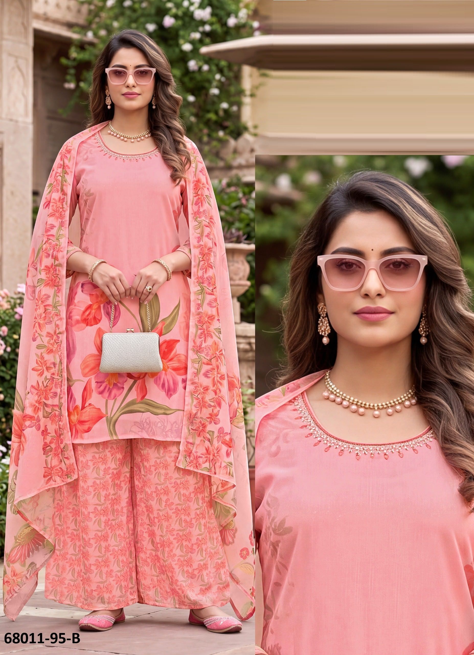 DIGITAL FLORA - Catalog # 68011 (Set of 5 SIZE-SETS [Readymade Salwar Suits])