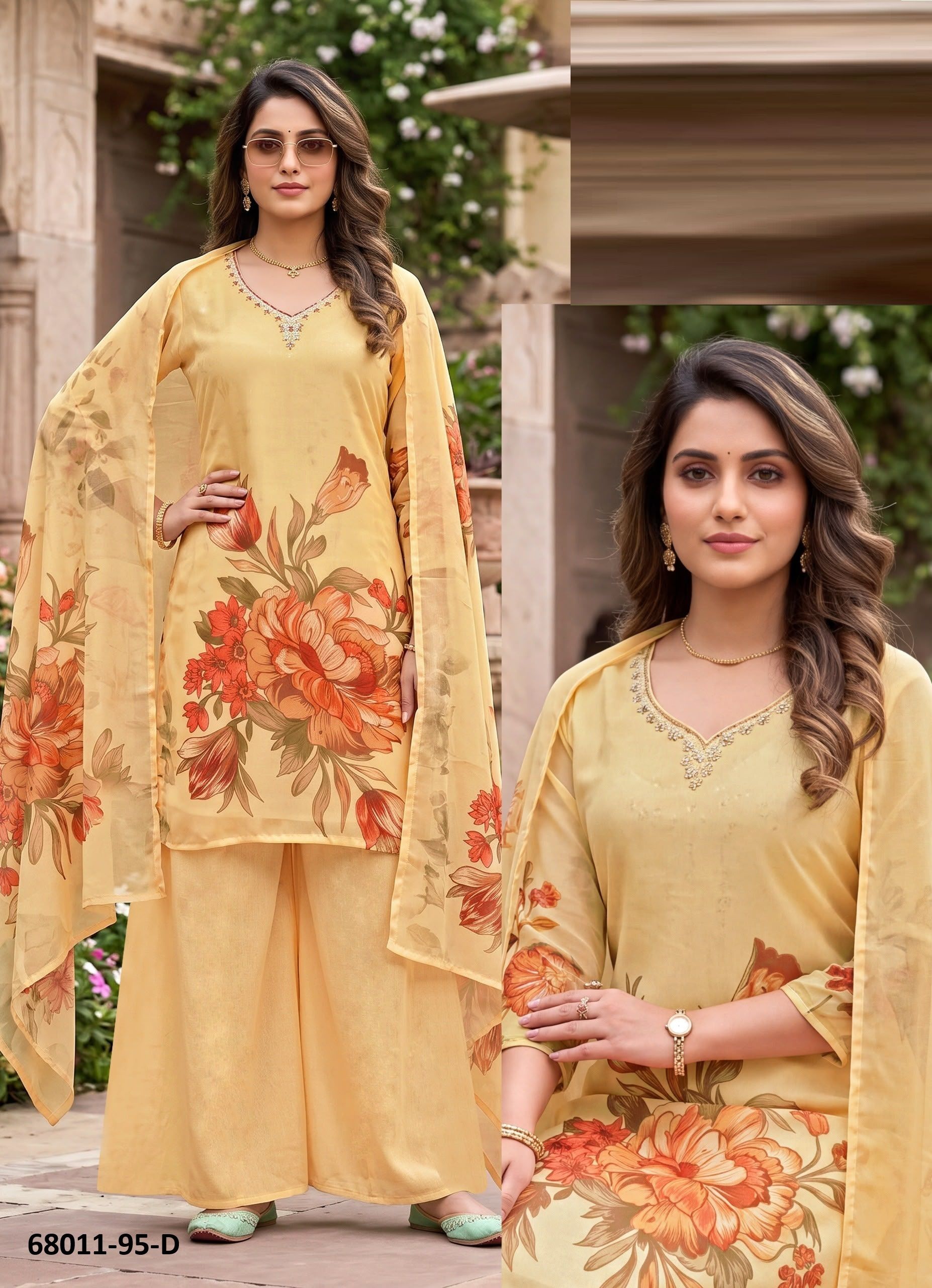 DIGITAL FLORA - Catalog # 68011 (Set of 5 SIZE-SETS [Readymade Salwar Suits])