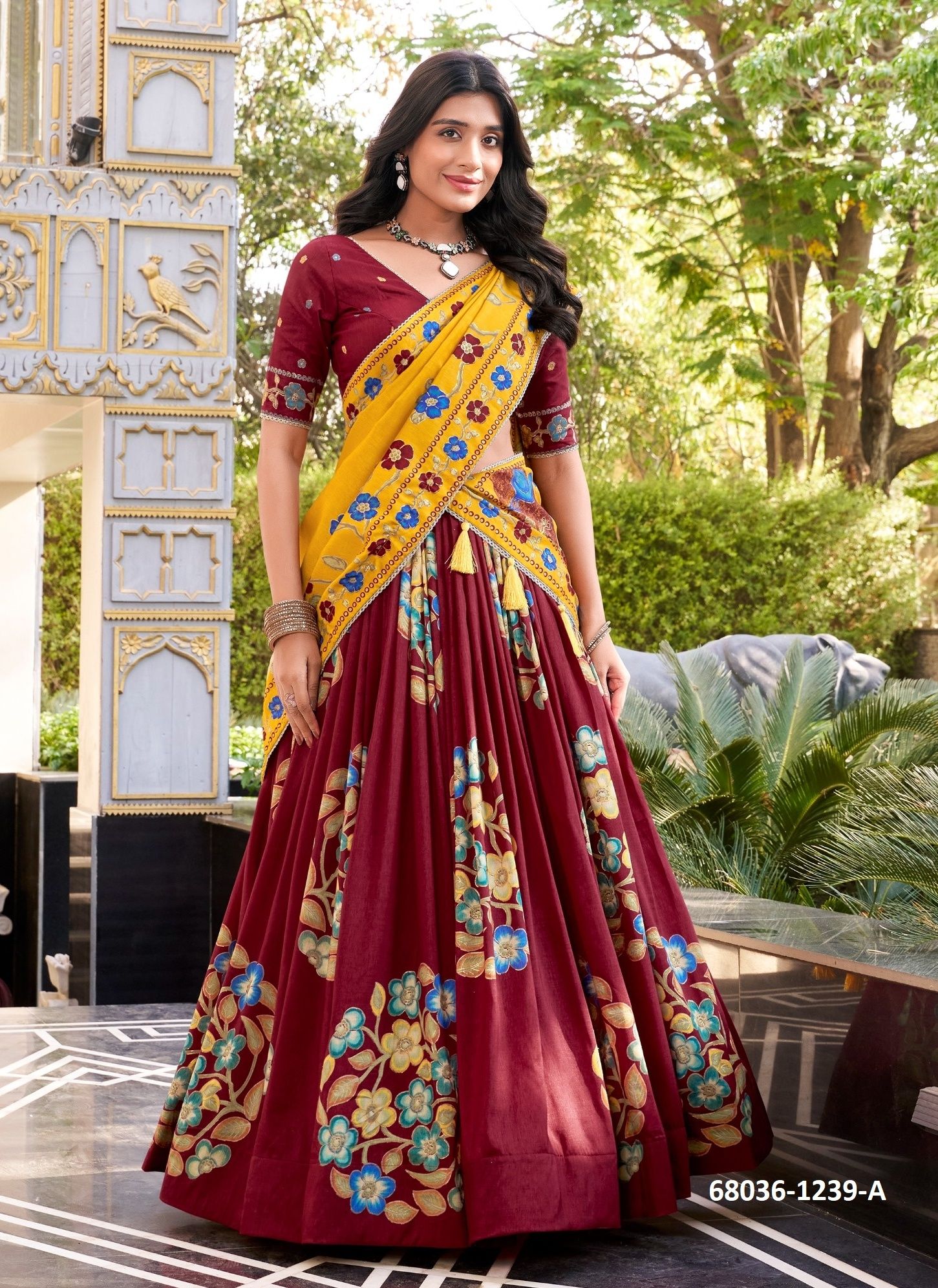 TUSSER FLORA - Catalog # 68036 (Set of 2 Semi-Stitched Lehengas) TUSSER FLORA - Catalog # 68036 (Set of 2 Semi-Stitched Lehengas)