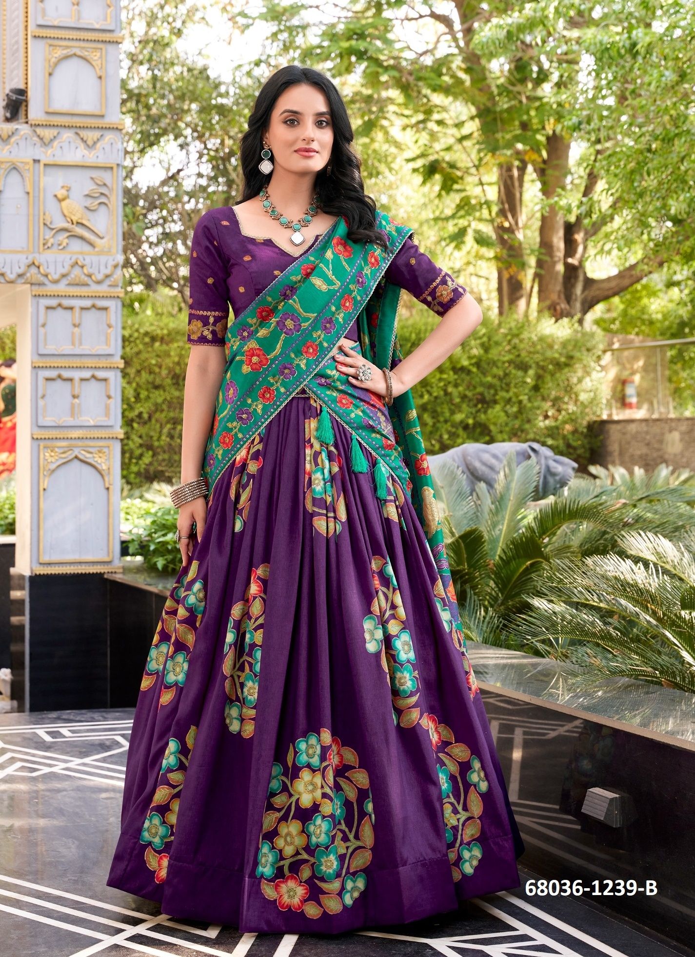 TUSSER FLORA - Catalog # 68036 (Set of 2 Semi-Stitched Lehengas) TUSSER FLORA - Catalog # 68036 (Set of 2 Semi-Stitched Lehengas)
