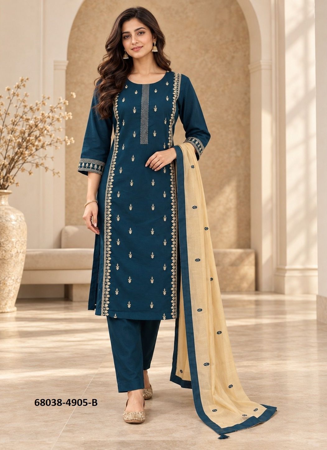 CAMBRIC COTTON - Catalog # 68038 (Set of 2 Readymade Salwar Suits)