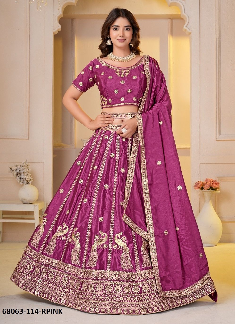 CHINON PEACOCK - Catalog # 68063 (Set of 4 Semi-Stitched Lehengas)