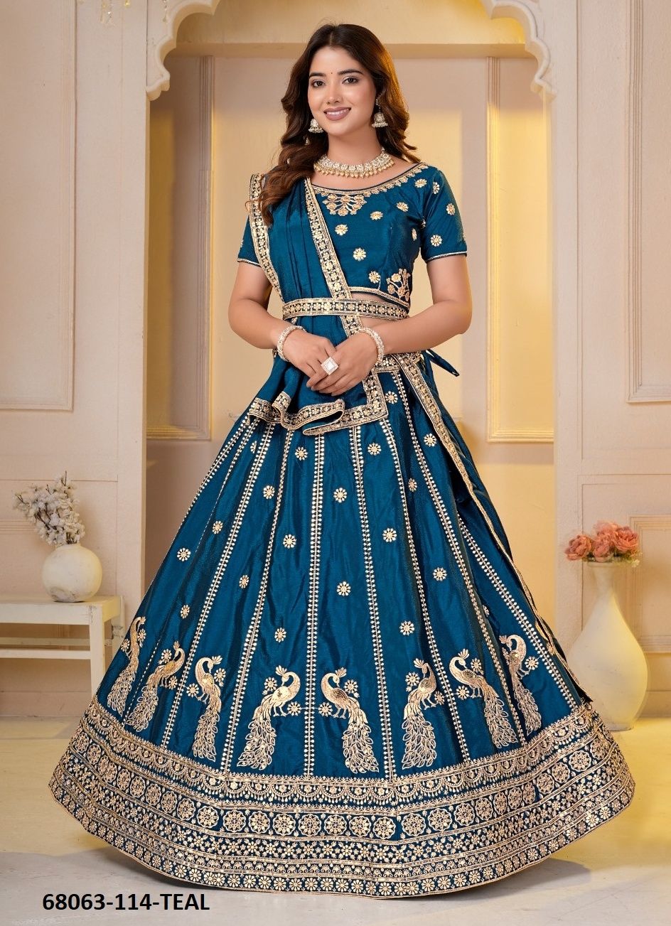 CHINON PEACOCK - Catalog # 68063 (Set of 4 Semi-Stitched Lehengas)