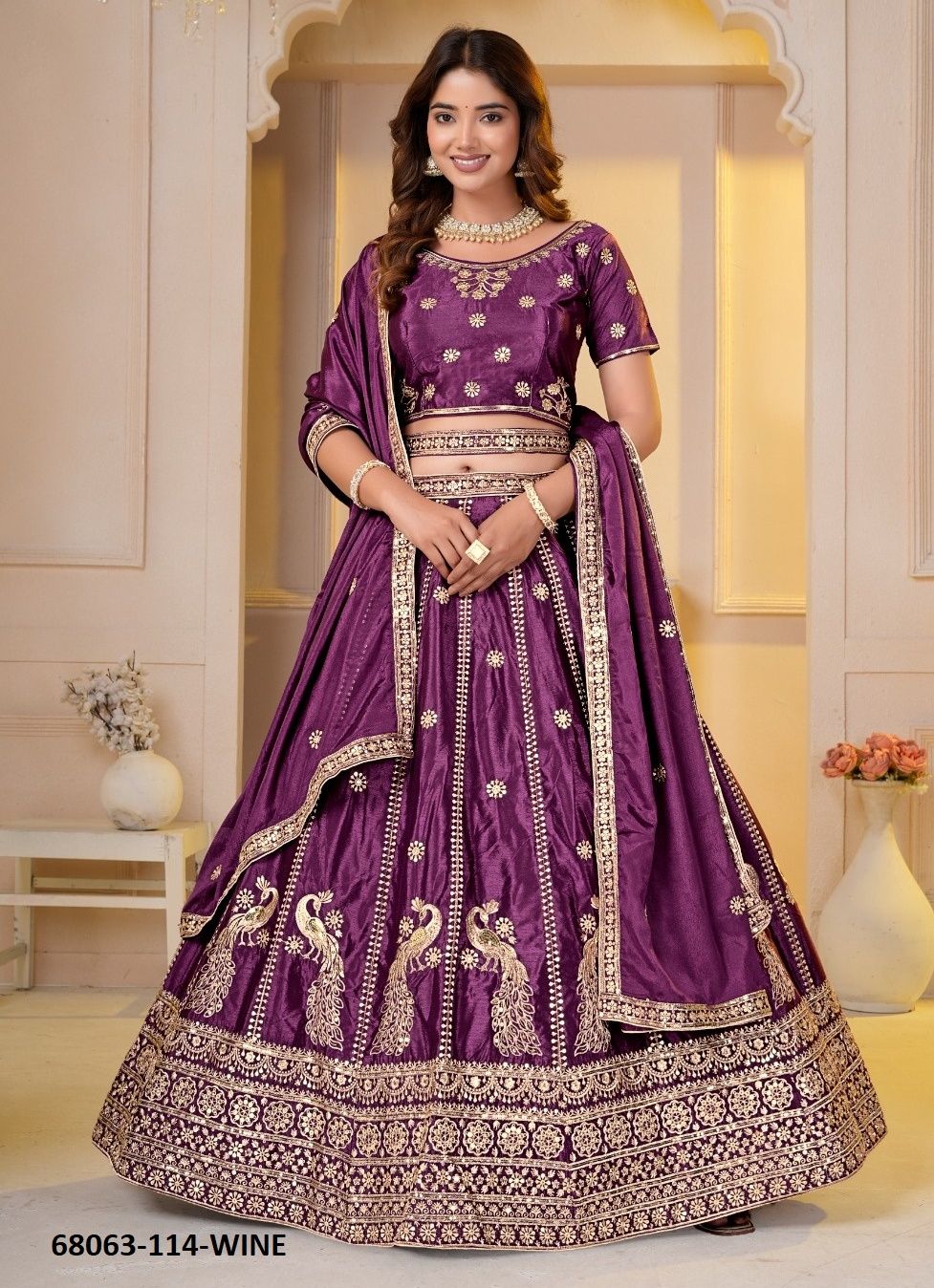 CHINON PEACOCK - Catalog # 68063 (Set of 4 Semi-Stitched Lehengas)