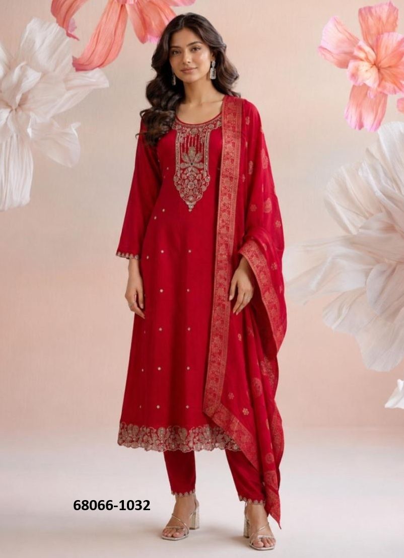 KARWA CHAUTH - LAL RANI - Catalog # 68066 (Set of 4 SIZE-SETS [Readymade Salwar Suits])