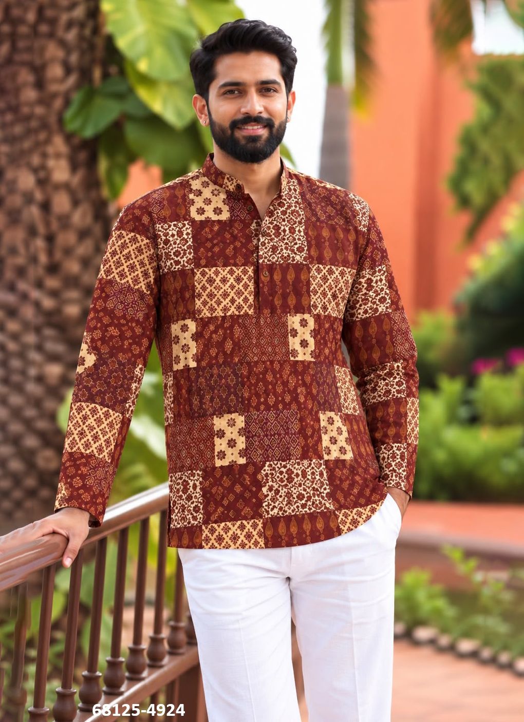 SHORT KURTA IN FULL SLEEVES - Catalog # 68125 (Set of 9 Men's Ethnic Wear)