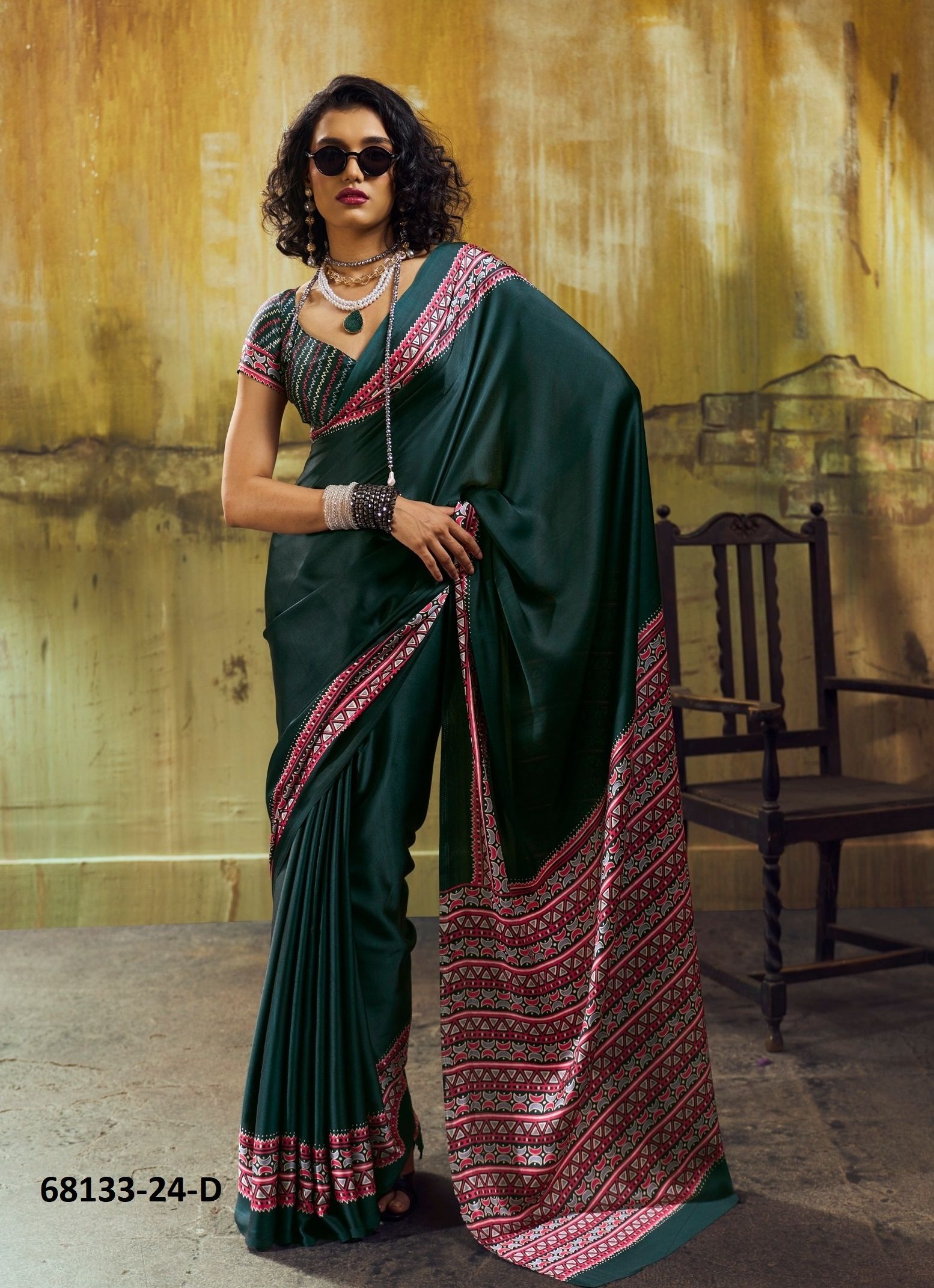 AJRAKH IN SATIN - Catalog # 68133 (Set of 6 Sarees)