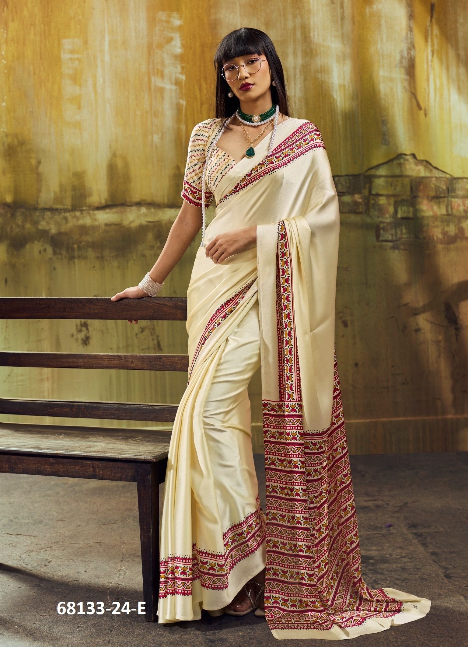 AJRAKH IN SATIN - Catalog # 68133 (Set of 6 Sarees)