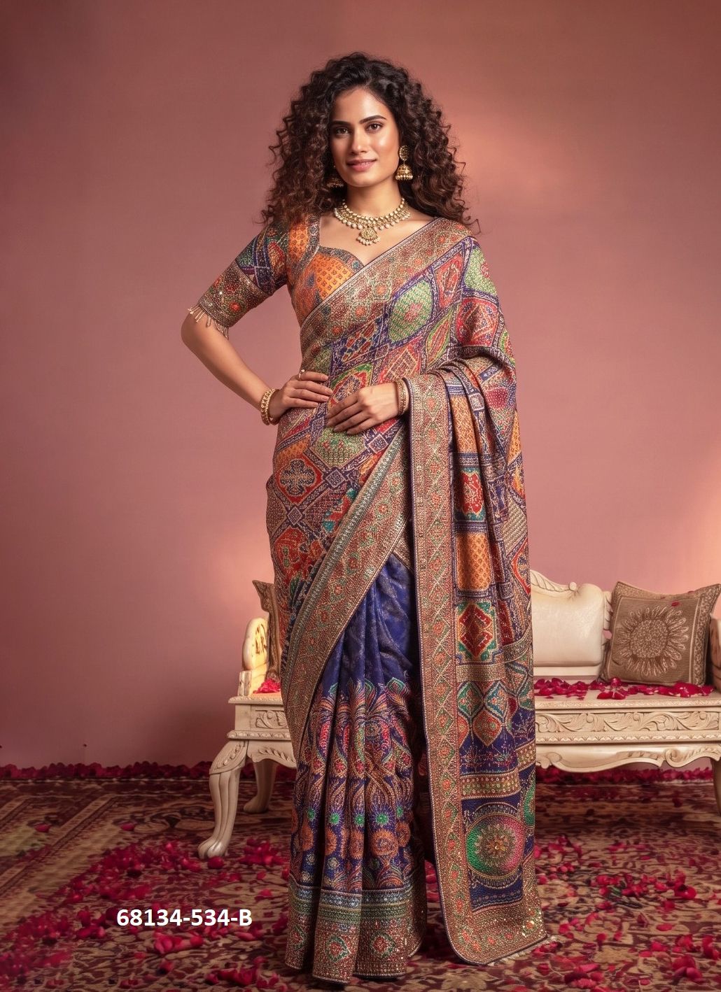 HANDMADE CREPES - Catalog # 68134 (Set of 4 Sarees) HANDMADE CREPES - Catalog # 68134 (Set of 4 Sarees)