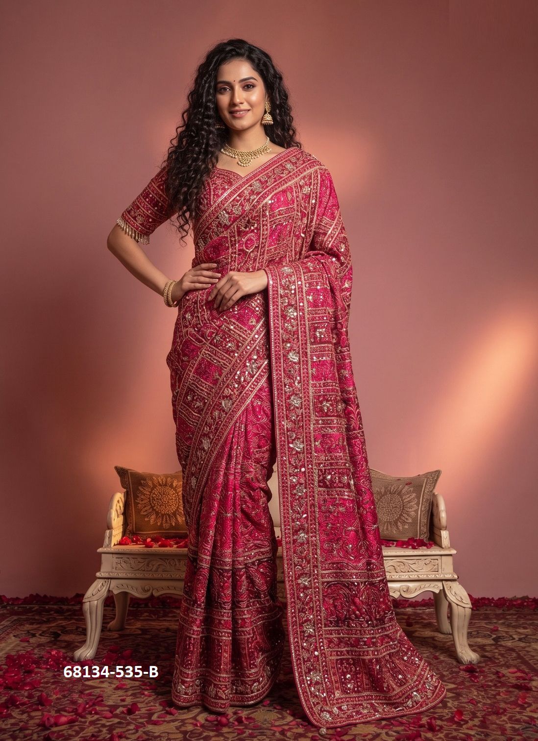 HANDMADE CREPES - Catalog # 68134 (Set of 4 Sarees) HANDMADE CREPES - Catalog # 68134 (Set of 4 Sarees)