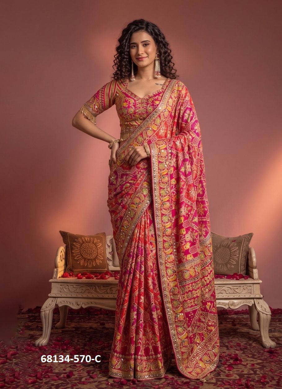 HANDMADE CREPES - Catalog # 68134 (Set of 4 Sarees) HANDMADE CREPES - Catalog # 68134 (Set of 4 Sarees)