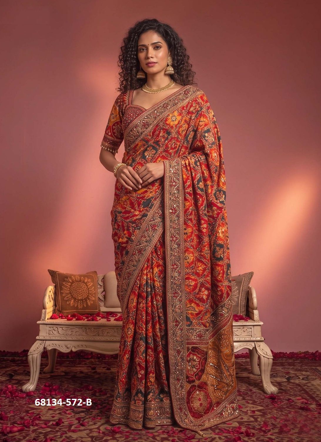 HANDMADE CREPES - Catalog # 68134 (Set of 4 Sarees) HANDMADE CREPES - Catalog # 68134 (Set of 4 Sarees)