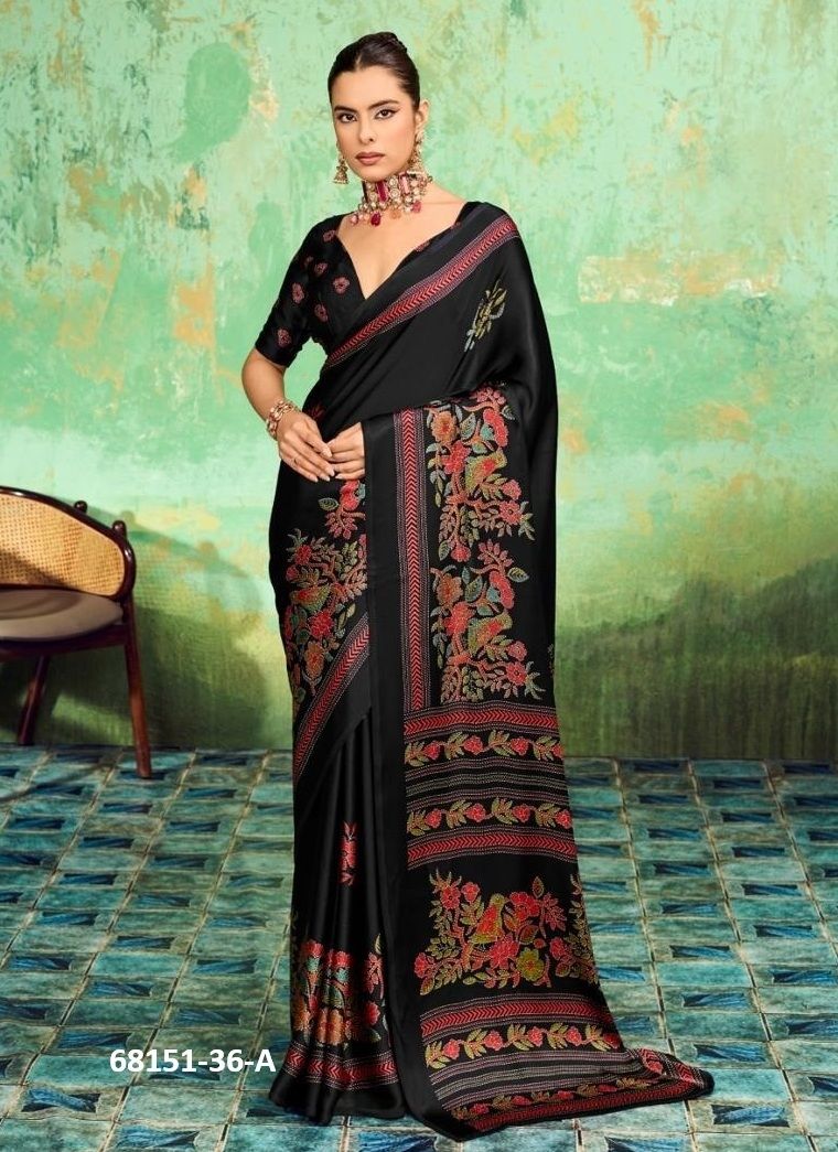 KATHA IN SATIN - Catalog # 68151 (Set of 6 Sarees) KATHA IN SATIN - Catalog # 68151 (Set of 6 Sarees)