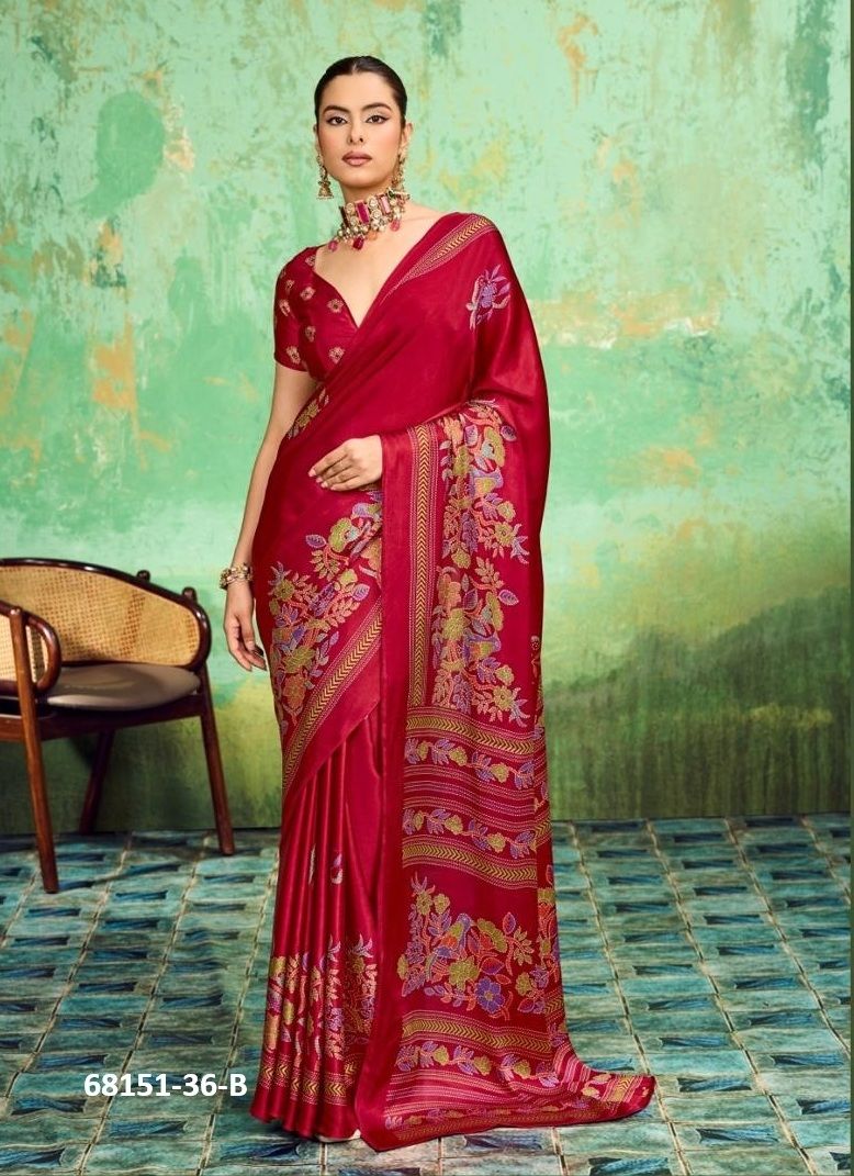 KATHA IN SATIN - Catalog # 68151 (Set of 6 Sarees) KATHA IN SATIN - Catalog # 68151 (Set of 6 Sarees)