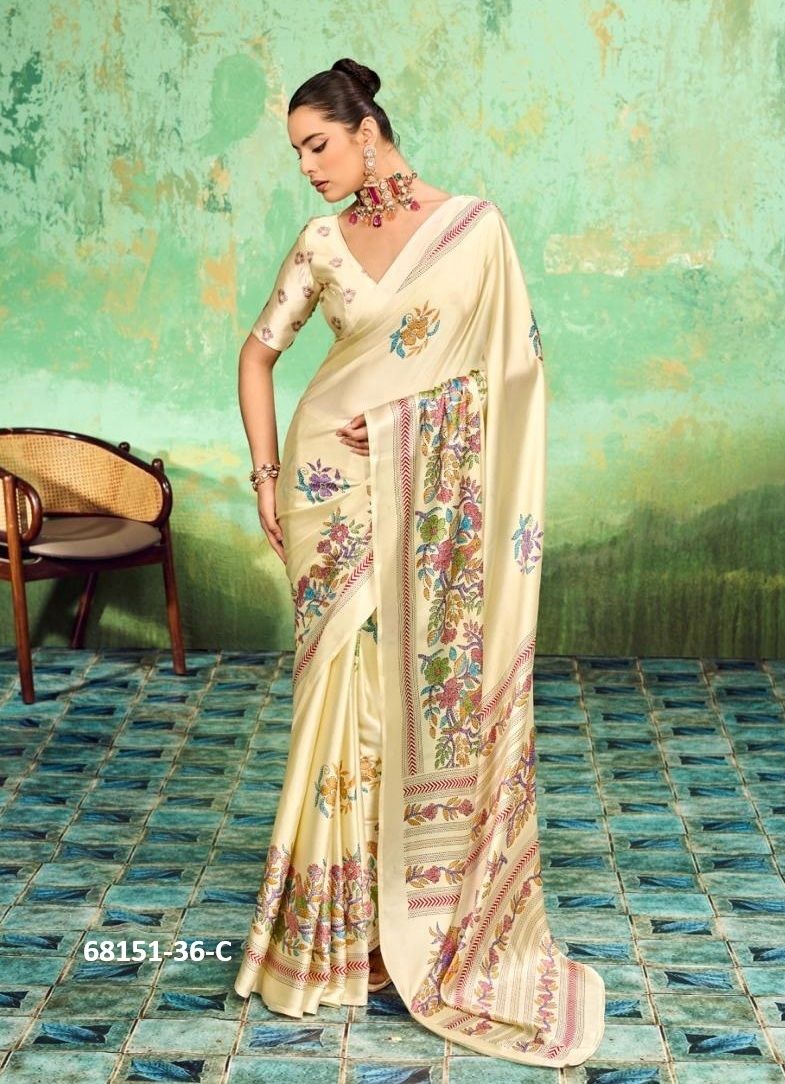 KATHA IN SATIN - Catalog # 68151 (Set of 6 Sarees) KATHA IN SATIN - Catalog # 68151 (Set of 6 Sarees)