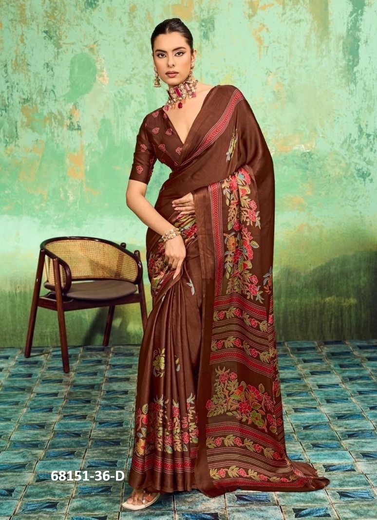 KATHA IN SATIN - Catalog # 68151 (Set of 6 Sarees) KATHA IN SATIN - Catalog # 68151 (Set of 6 Sarees)
