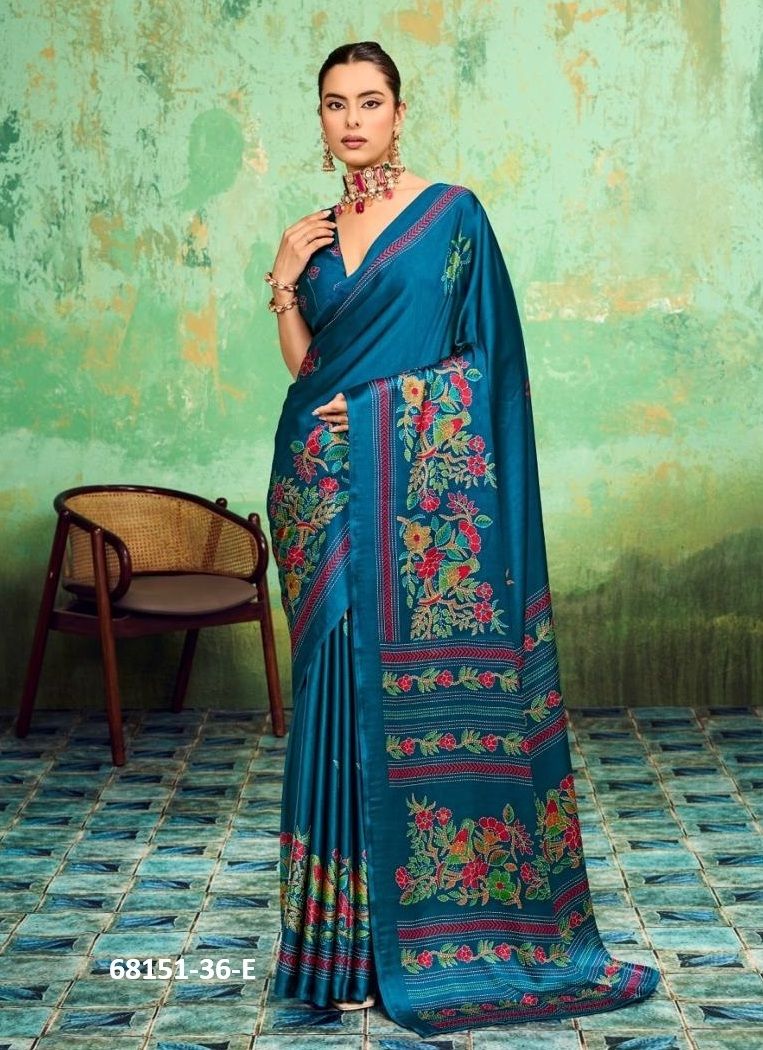 KATHA IN SATIN - Catalog # 68151 (Set of 6 Sarees) KATHA IN SATIN - Catalog # 68151 (Set of 6 Sarees)