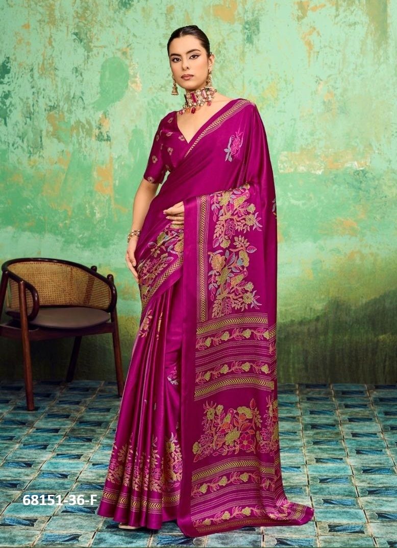 KATHA IN SATIN - Catalog # 68151 (Set of 6 Sarees) KATHA IN SATIN - Catalog # 68151 (Set of 6 Sarees)