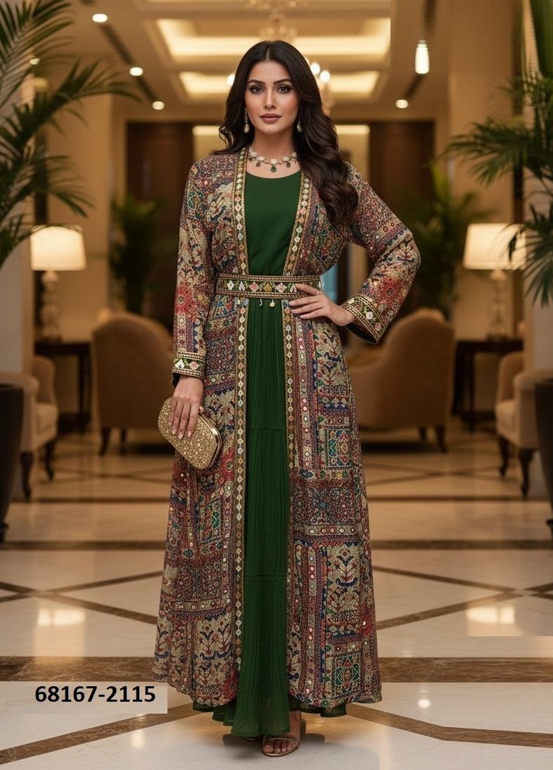 GOWN WITH JACKET & BELT - Catalog # 68167 (Set of 4 Indo-Western Outfits) GOWN WITH JACKET & BELT - Catalog # 68167 (Set of 4 Indo-Western Outfits)