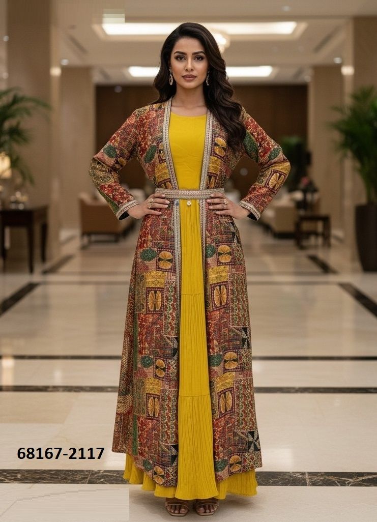 GOWN WITH JACKET & BELT - Catalog # 68167 (Set of 4 Indo-Western Outfits) GOWN WITH JACKET & BELT - Catalog # 68167 (Set of 4 Indo-Western Outfits)