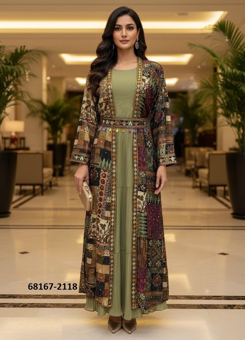 GOWN WITH JACKET & BELT - Catalog # 68167 (Set of 4 Indo-Western Outfits) GOWN WITH JACKET & BELT - Catalog # 68167 (Set of 4 Indo-Western Outfits)