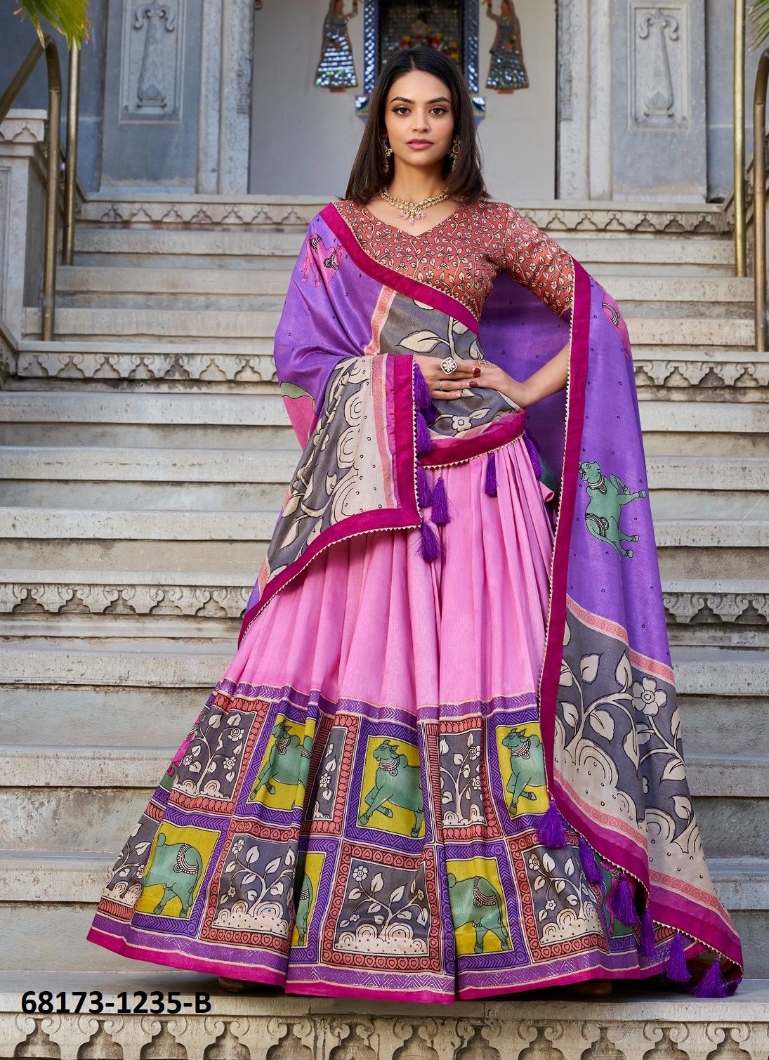 LAVENDER & PINK - Catalog # 68173 (Set of 2 Semi-Stitched Lehengas) LAVENDER & PINK - Catalog # 68173 (Set of 2 Semi-Stitched Lehengas)