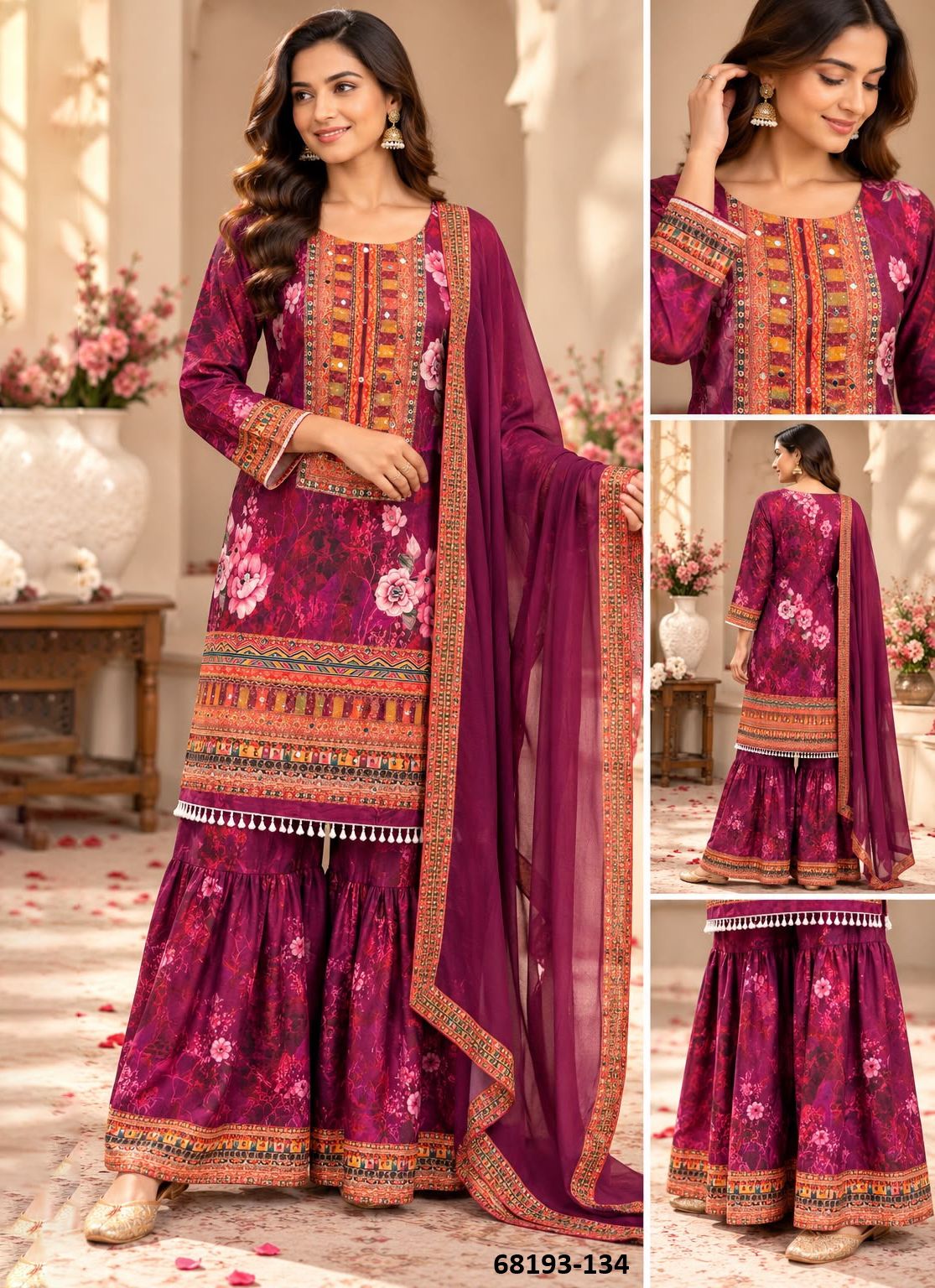 FLORAL GHARARA - Catalog # 68193 (Set of 20 SIZE-SETS [Readymade Salwar Suits])