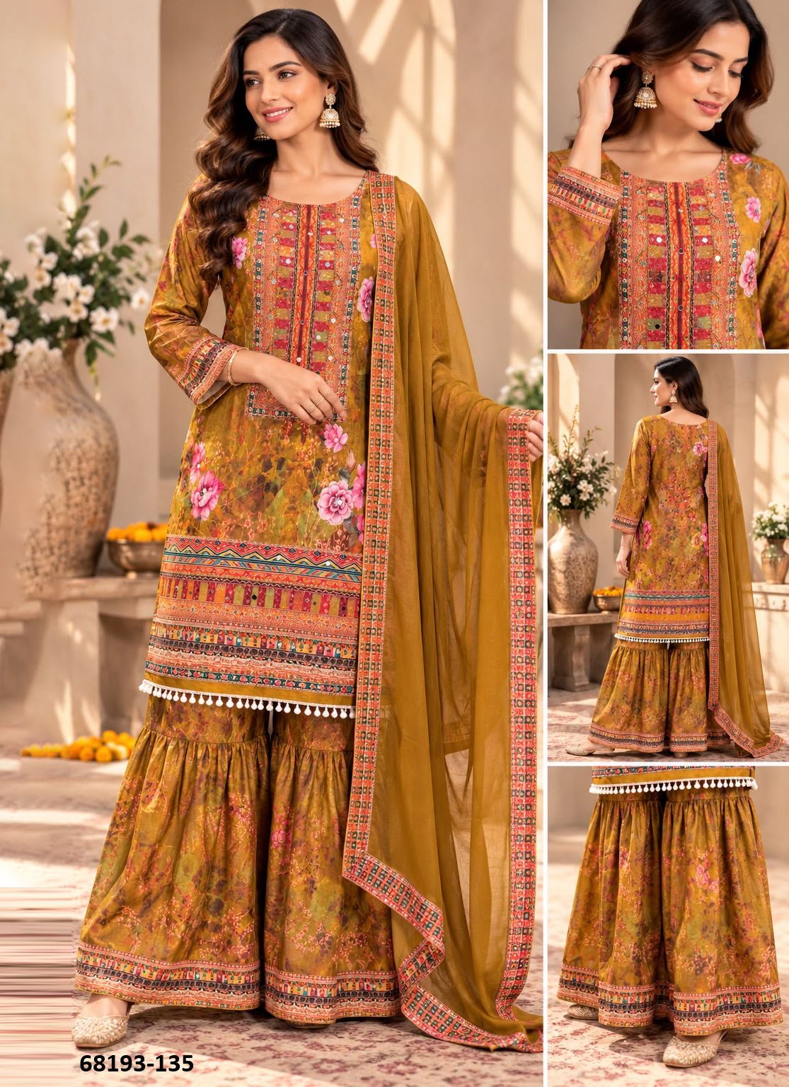 FLORAL GHARARA - Catalog # 68193 (Set of 20 SIZE-SETS [Readymade Salwar Suits])