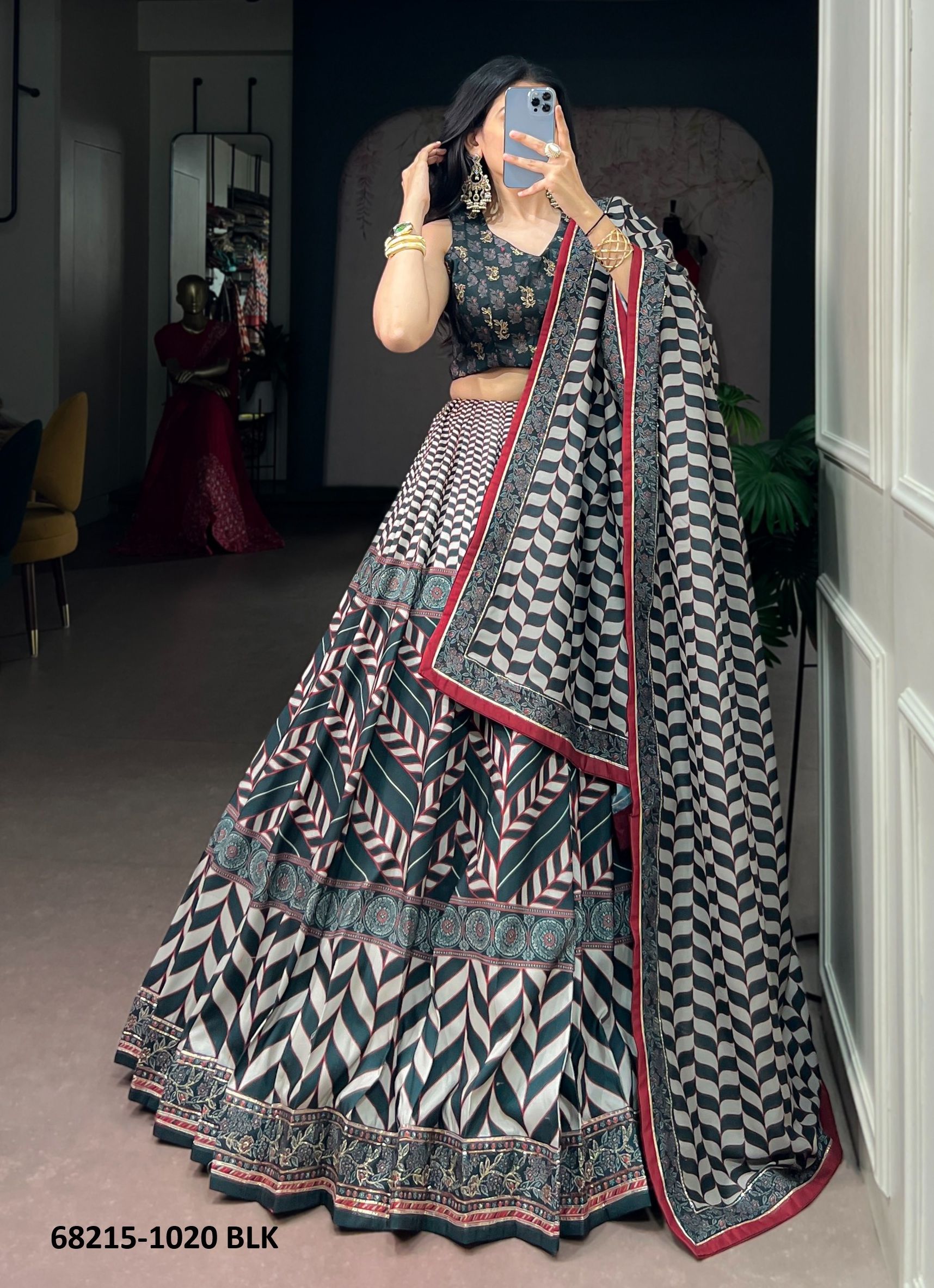 GEOMETRIC PRINTS - Catalog # 68215 (Set of 4 Semi-Stitched Lehengas) GEOMETRIC PRINTS - Catalog # 68215 (Set of 4 Semi-Stitched Lehengas)