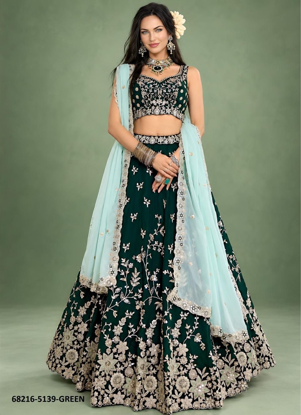 SILK DORI SEQUINS - Catalog # 68216 (Set of 4 Semi-Stitched Lehengas)