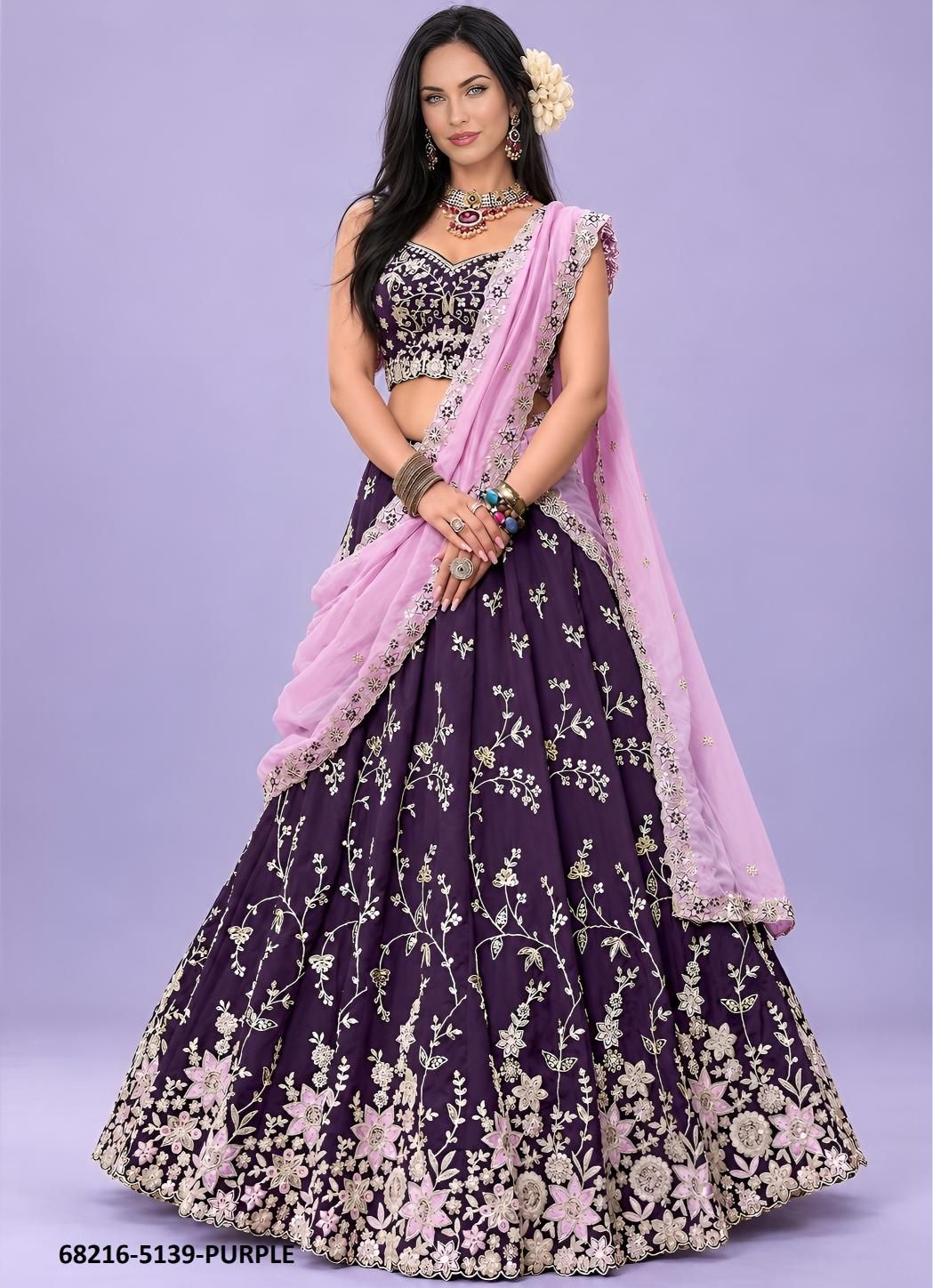 SILK DORI SEQUINS - Catalog # 68216 (Set of 4 Semi-Stitched Lehengas)