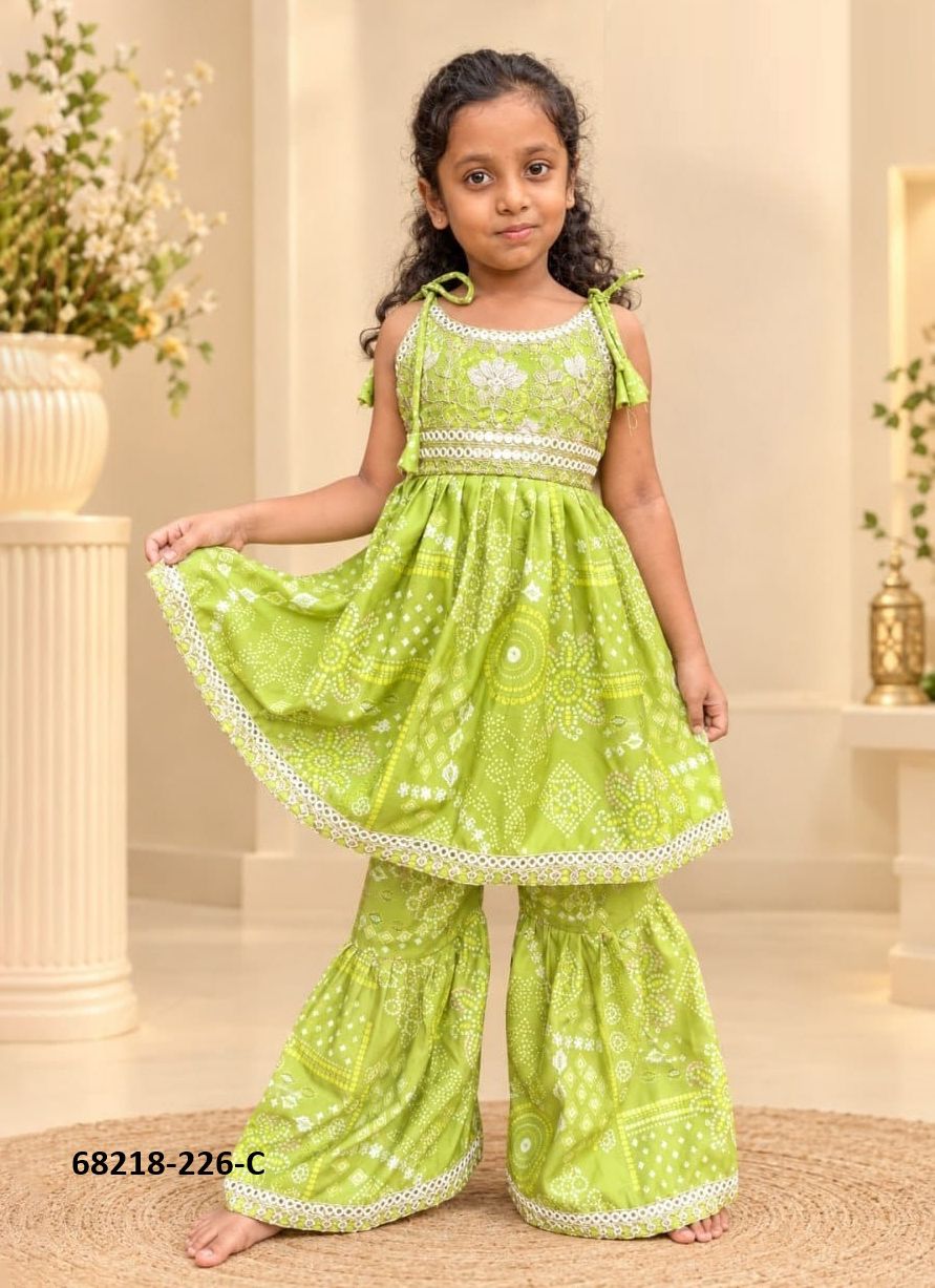 KIDS - GHARARA CO-ORD SET - Catalog # 68218 (Set of 4 Tops With Bottoms)
