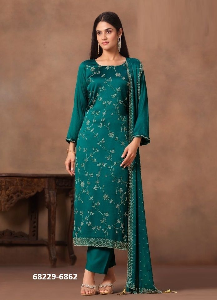 ICONIC SATIN CHIFFON - Catalog # 68229 (Set of 6 Readymade Salwar Suits)