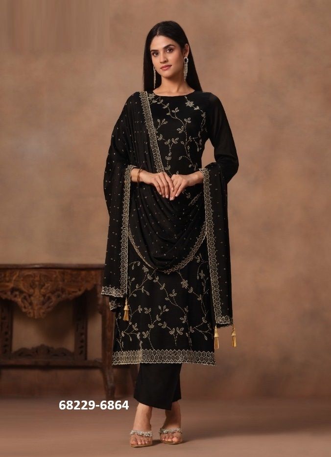 ICONIC SATIN CHIFFON - Catalog # 68229 (Set of 6 Readymade Salwar Suits)